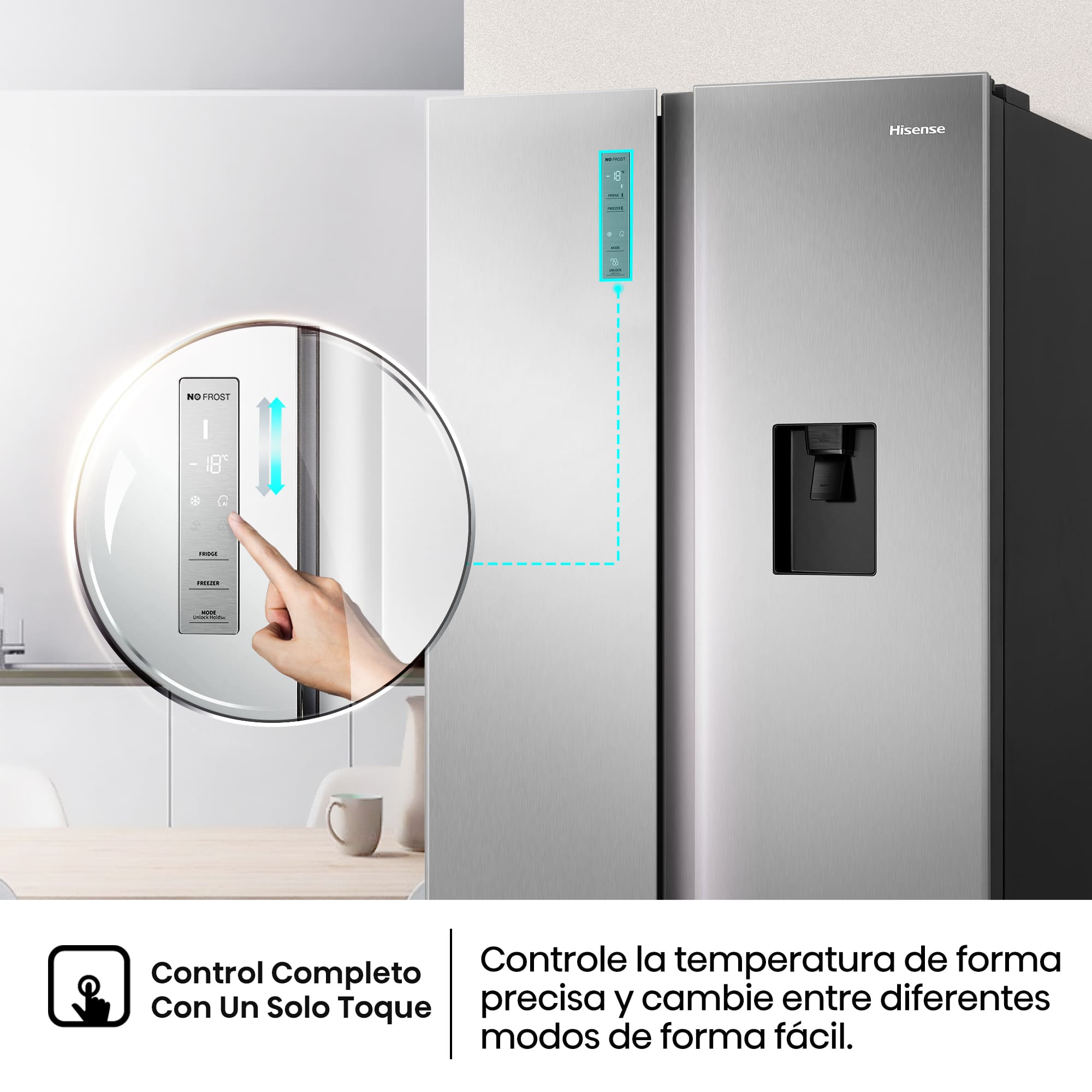 Hisense - RS677N4WCD – Frigorífico Americano Side By Side, Clase D , 519L, Inox