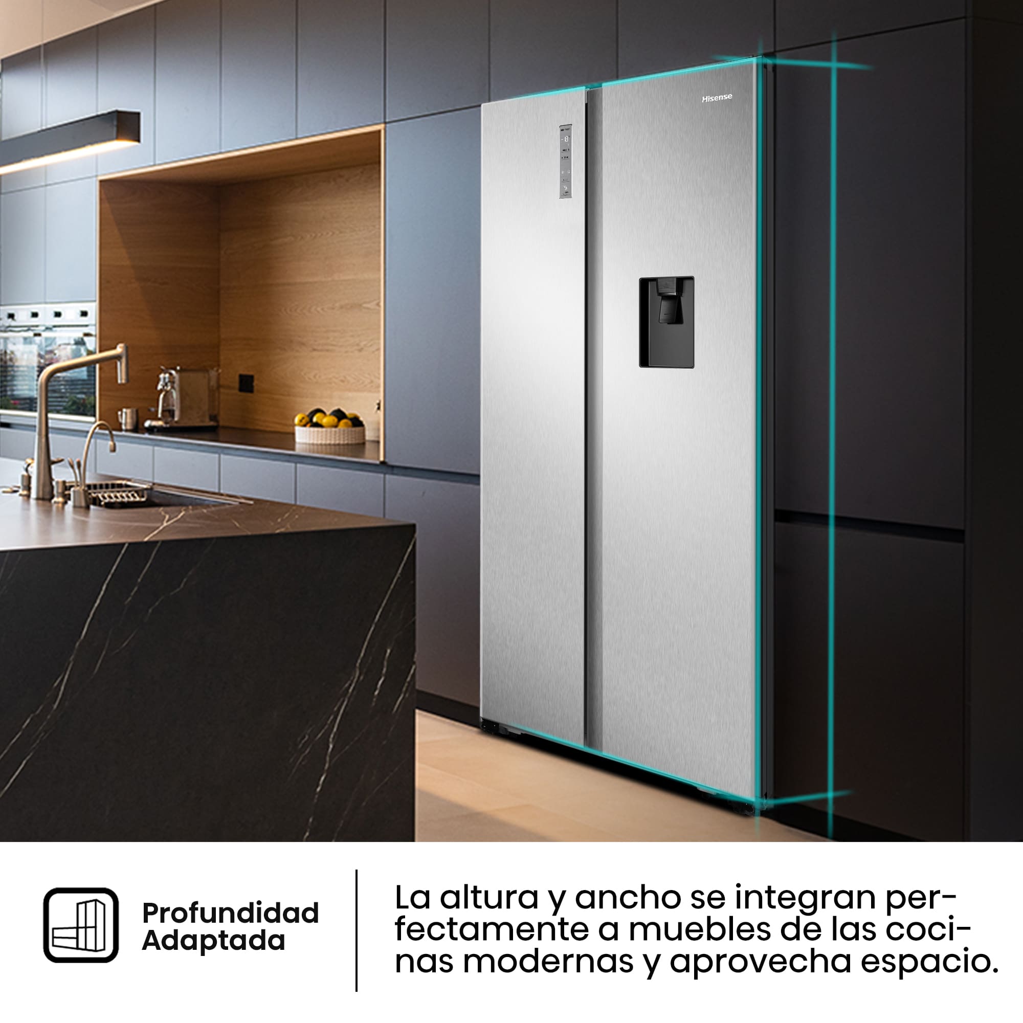 Hisense - RS677N4WCD – Frigorífico Americano Side By Side, Clase D , 519L, Inox