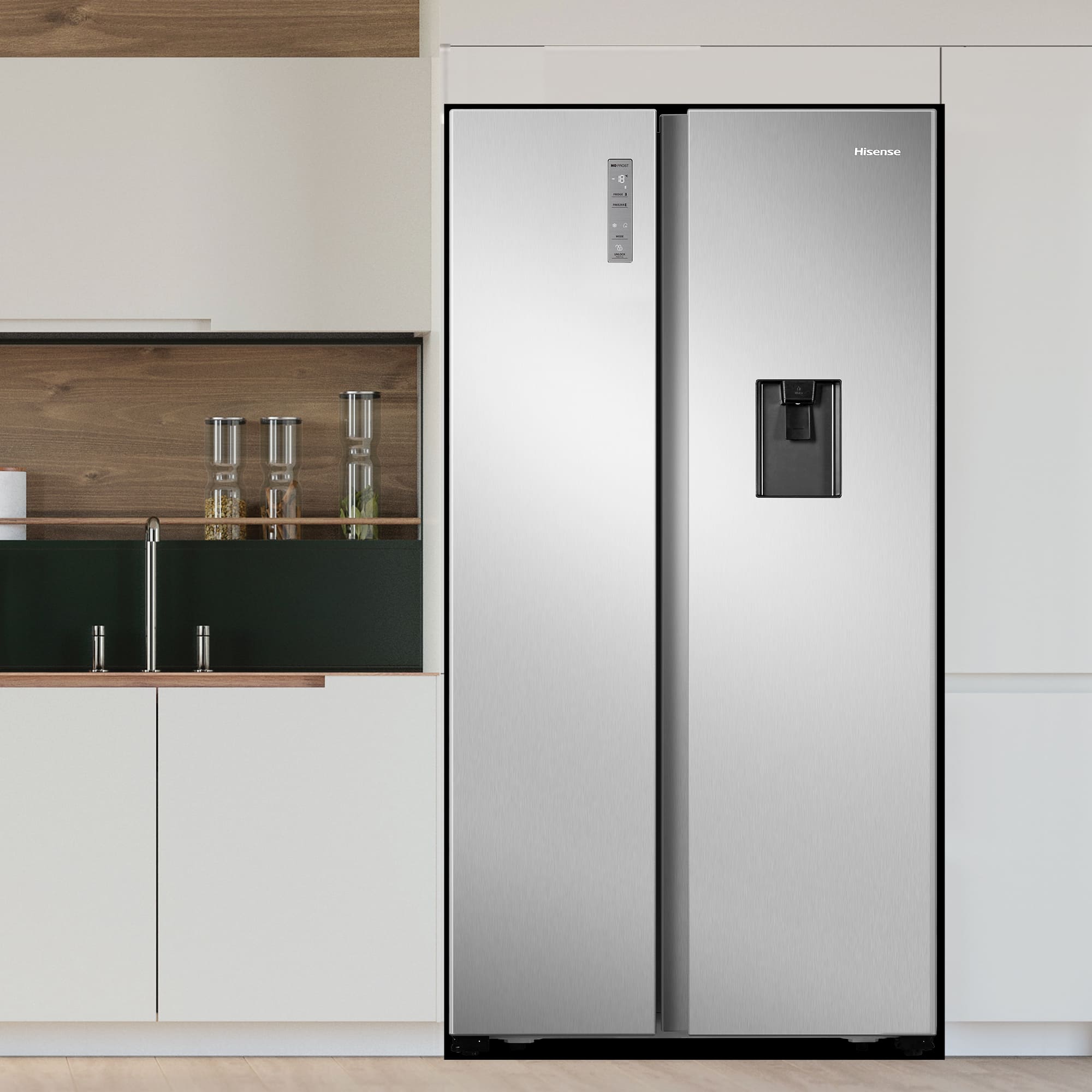 Hisense - RS677N4WCD – Frigorífico Americano Side By Side, Clase D , 519L, Inox