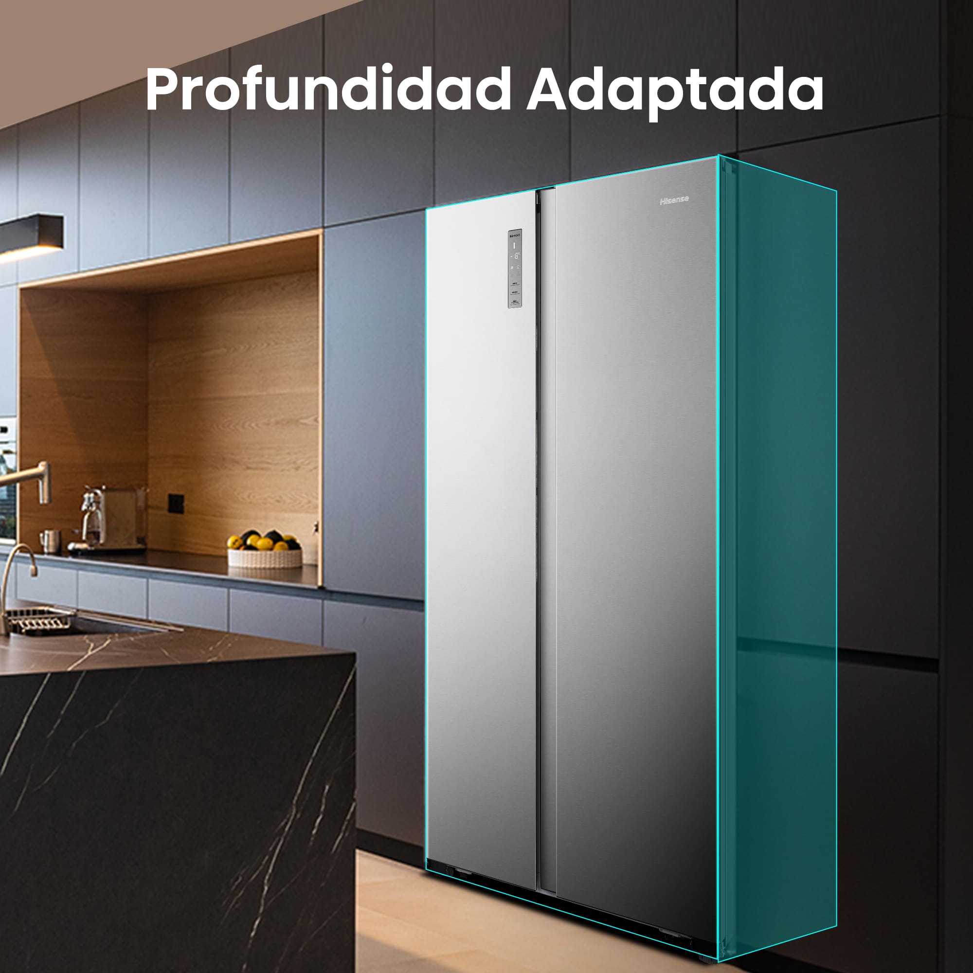 Hisense - RS677N4BIE – Frigorífico Americano Side By Side, Clase E , 519L, Inox