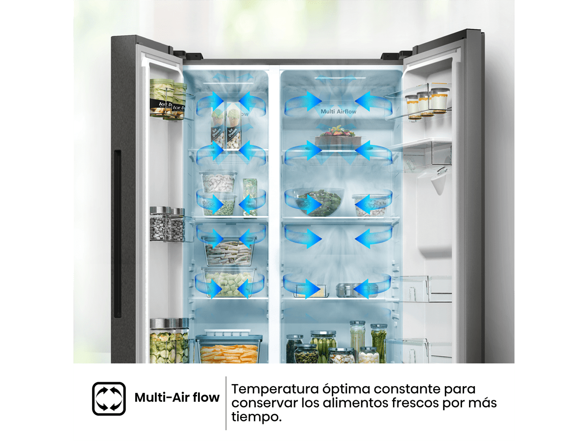 Hisense - RS711N4WCE – Frigorífico Americano Side By Side, Clase E , 547L, Inox