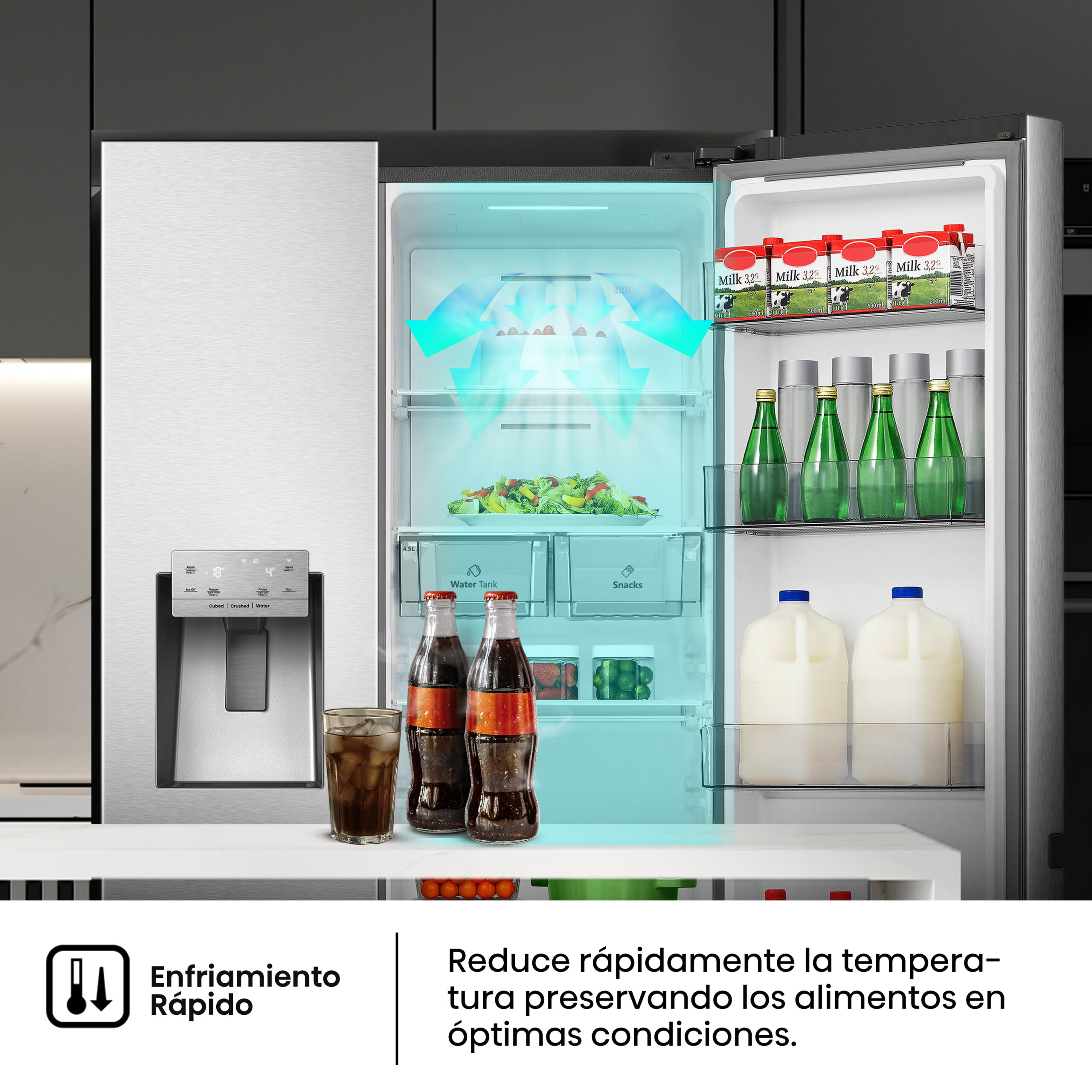 Hisense - RS818N4TIE1 – Frigorífico Americano Side By Side, Clase E , 632L, Inox