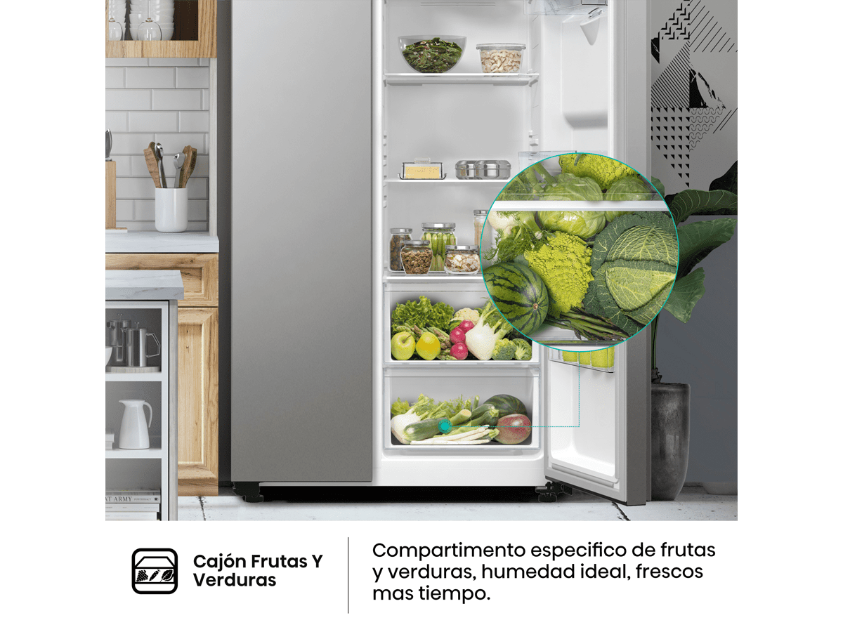 Hisense - RS711N4WCE – Frigorífico Americano Side By Side, Clase E , 547L, Inox