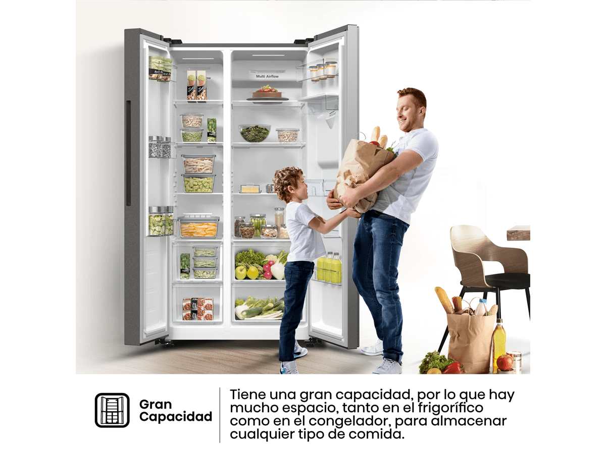 Hisense - RS711N4WCE – Frigorífico Americano Side By Side, Clase E , 547L, Inox
