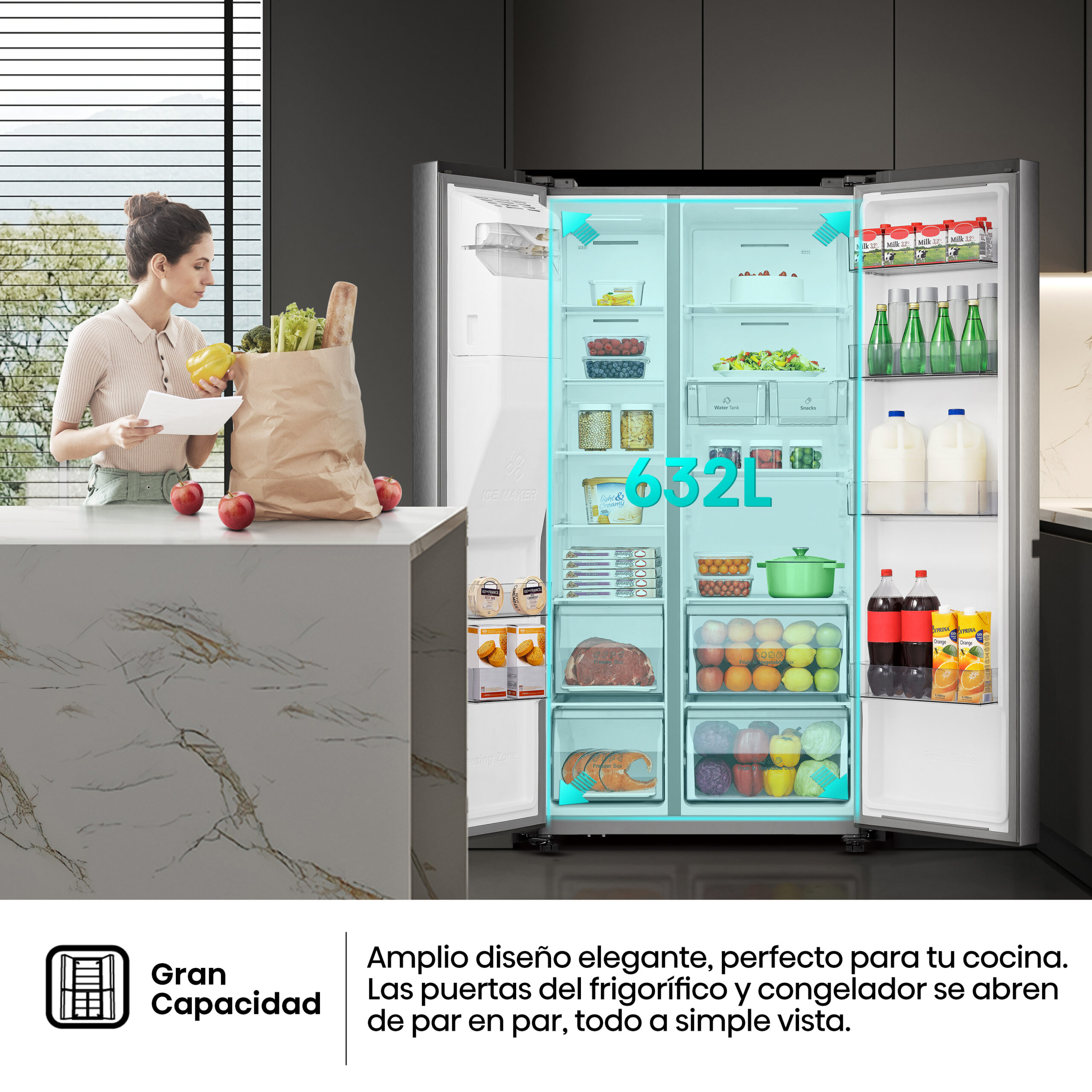 Hisense - RS818N4TIE1 – Frigorífico Americano Side By Side, Clase E , 632L, Inox