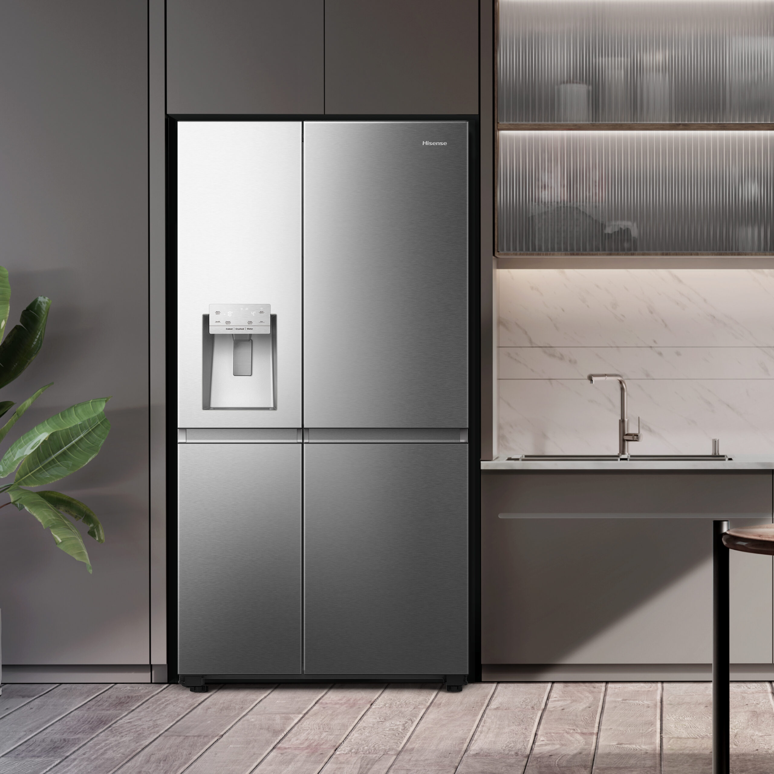 Hisense - RS818N4TIE1 – Frigorífico Americano Side By Side, Clase E , 632L, Inox