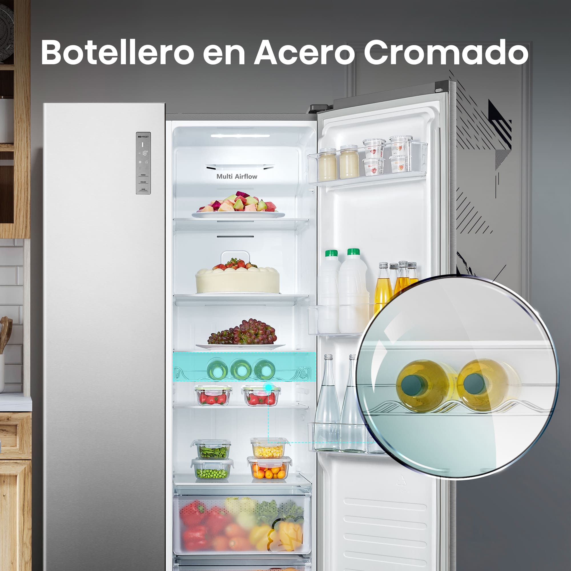 Hisense - RS677N4BIE – Frigorífico Americano Side By Side, Clase E , 519L, Inox