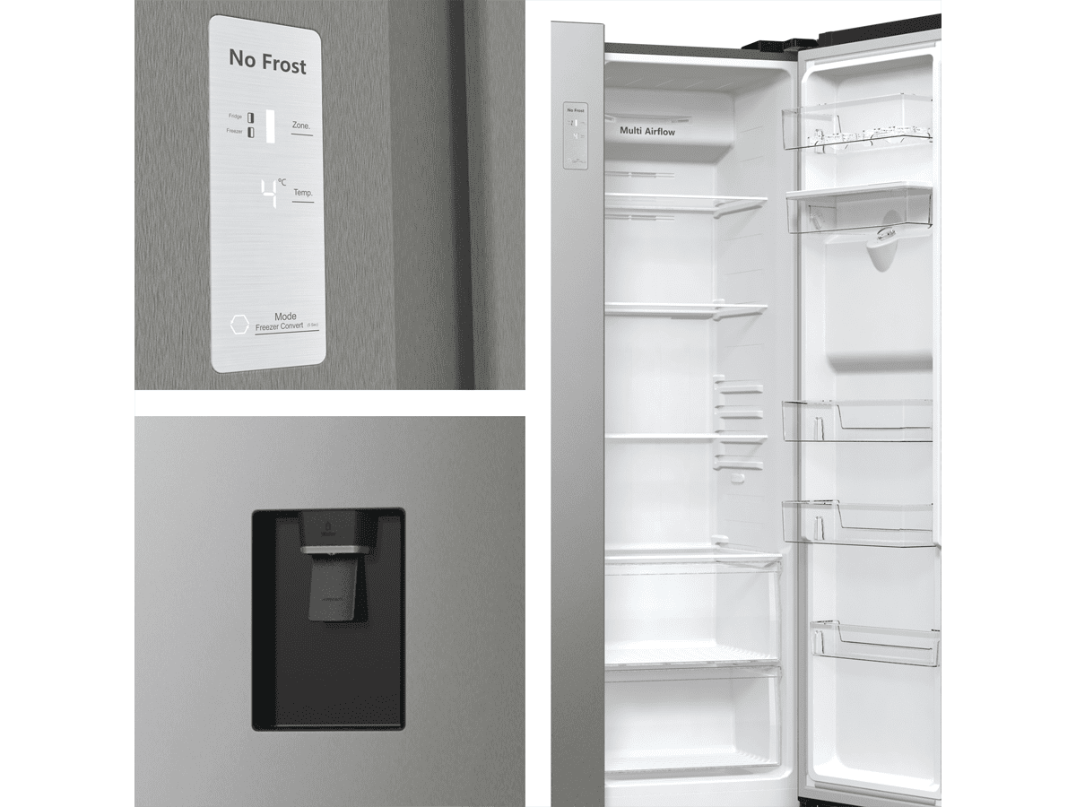 Hisense - RS711N4WCE – Frigorífico Americano Side By Side, Clase E , 547L, Inox