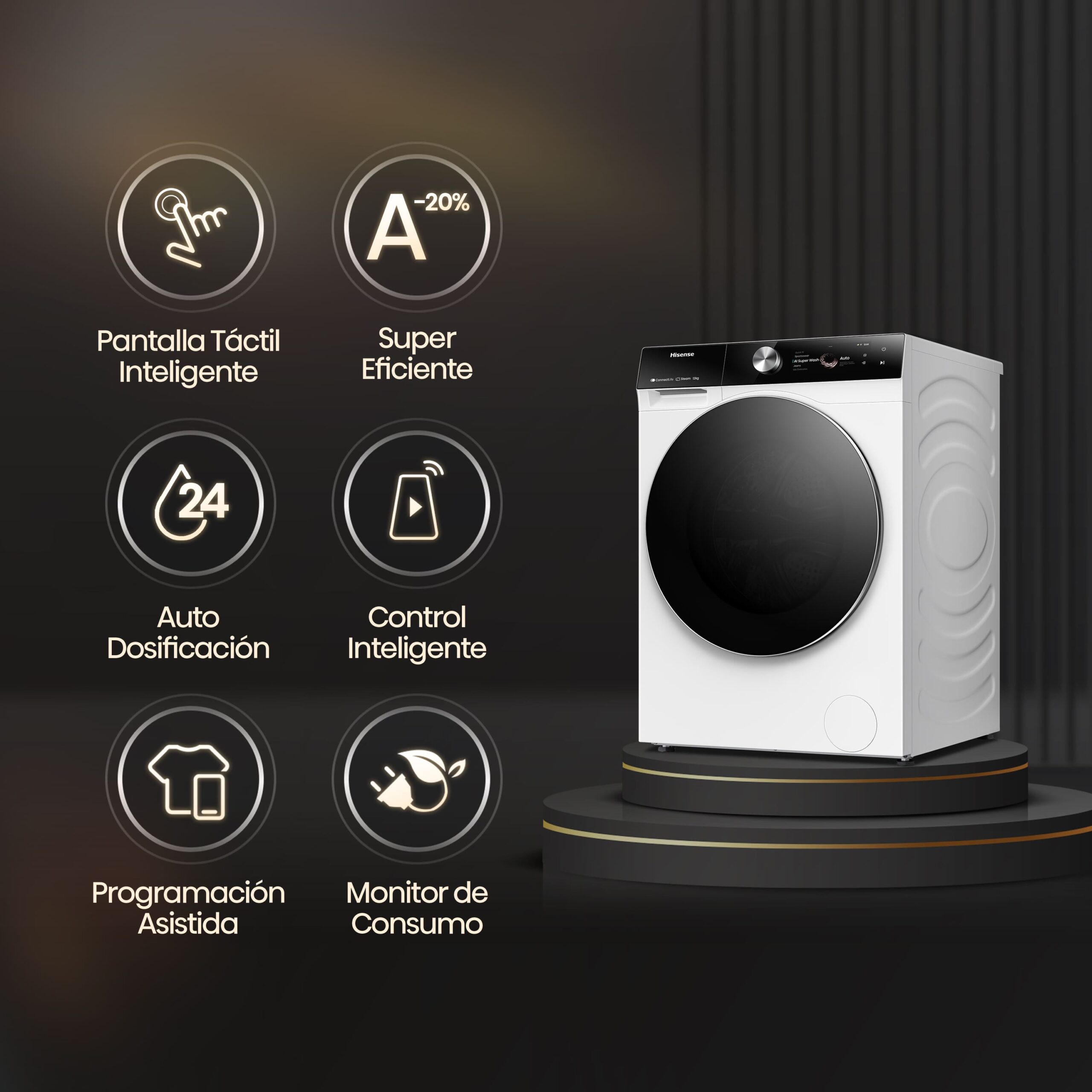 Hisense - WF7S1247BW – Lavadora inteligente, Clase A, 12 Kg, 1400 rpm, Blanco