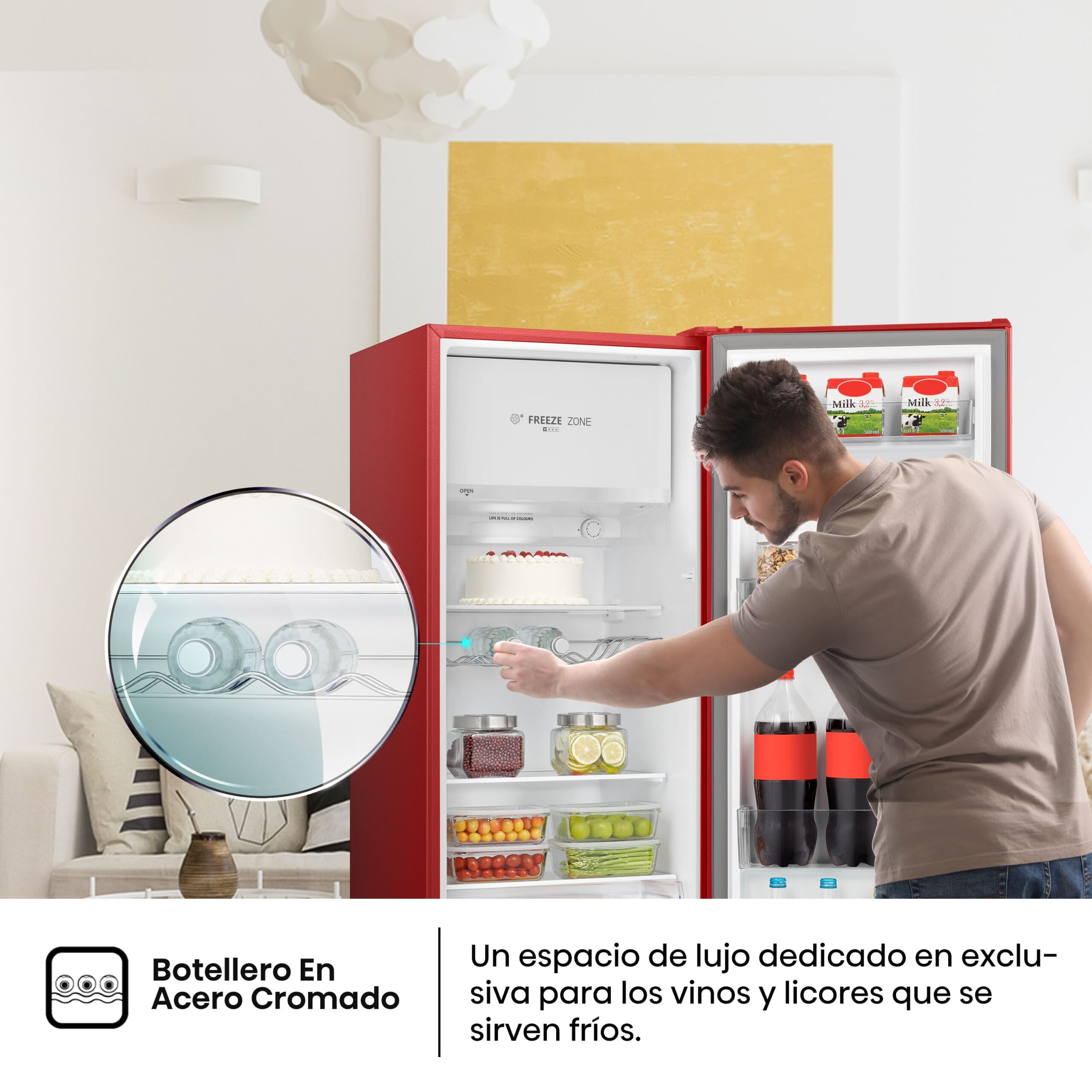 Hisense - RR220D4BRE – Frigorífico 1 Puerta, Clase E, 165L, Rojo