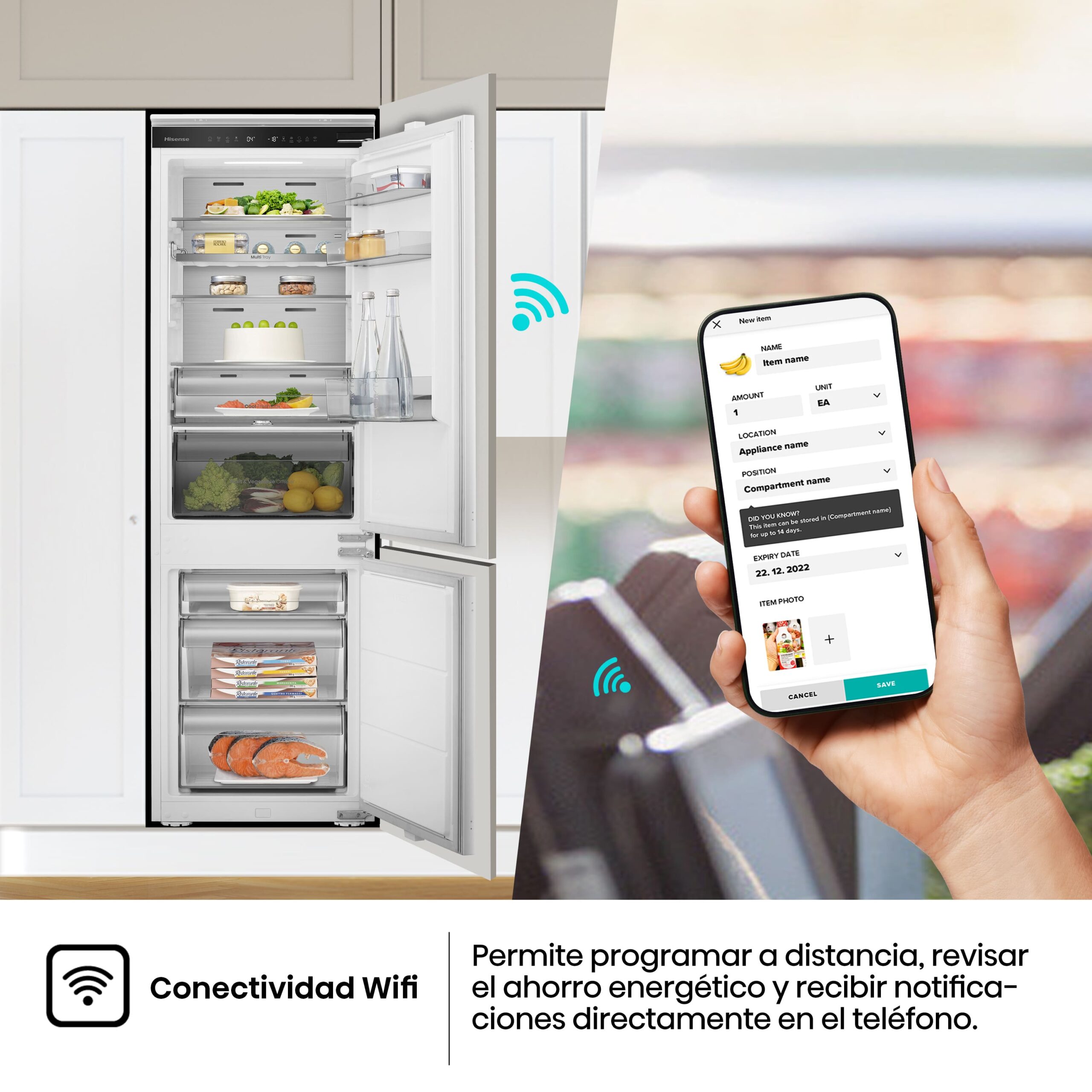 Hisense - RB3B250SAWE – Frigorífico Combi Integración, Puerta Fija, Clase E, 252L