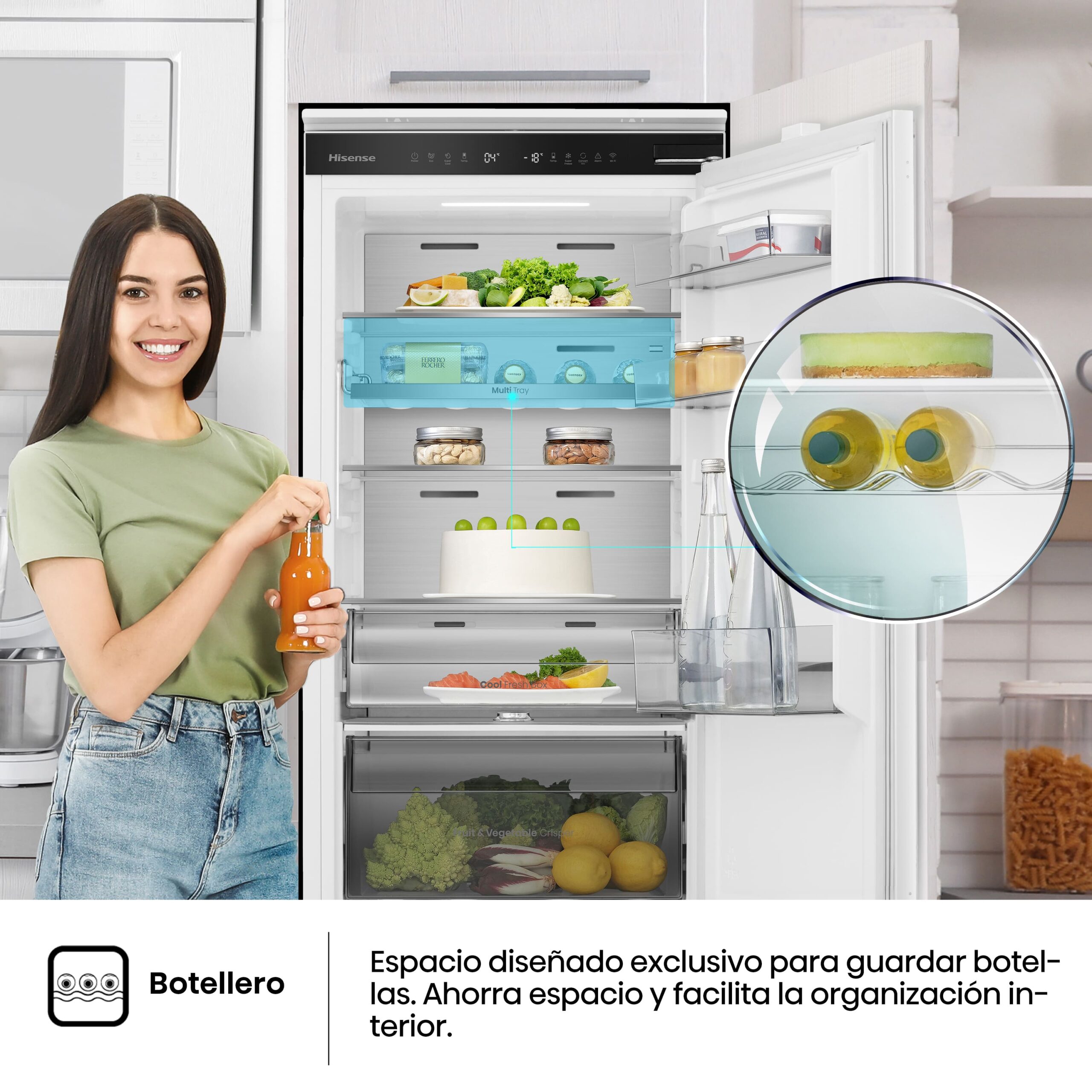 Hisense - RB3B250SAWE – Frigorífico Combi Integración, Puerta Fija, Clase E, 252L