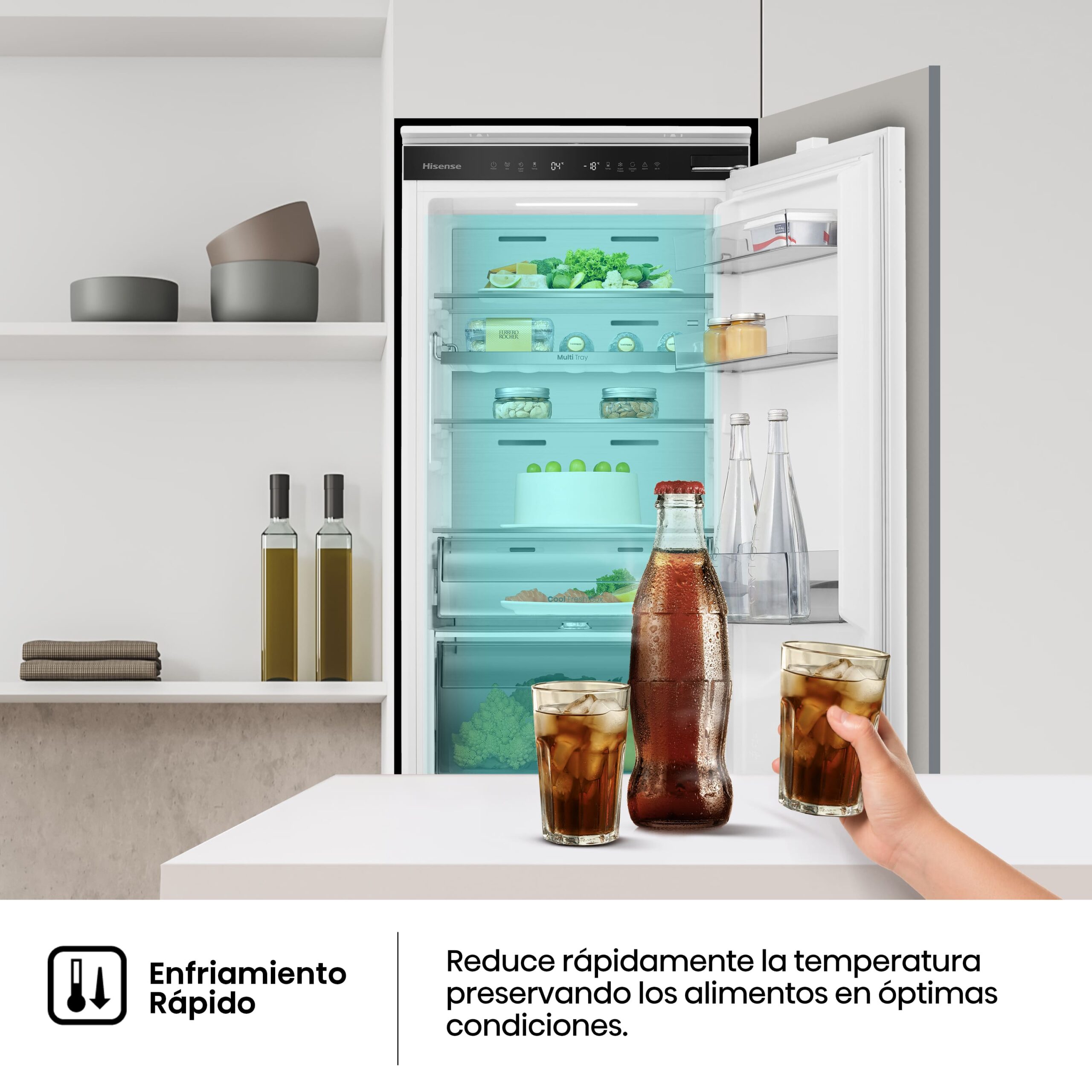 Hisense - RB3B250SAWE – Frigorífico Combi Integración, Puerta Fija, Clase E, 252L