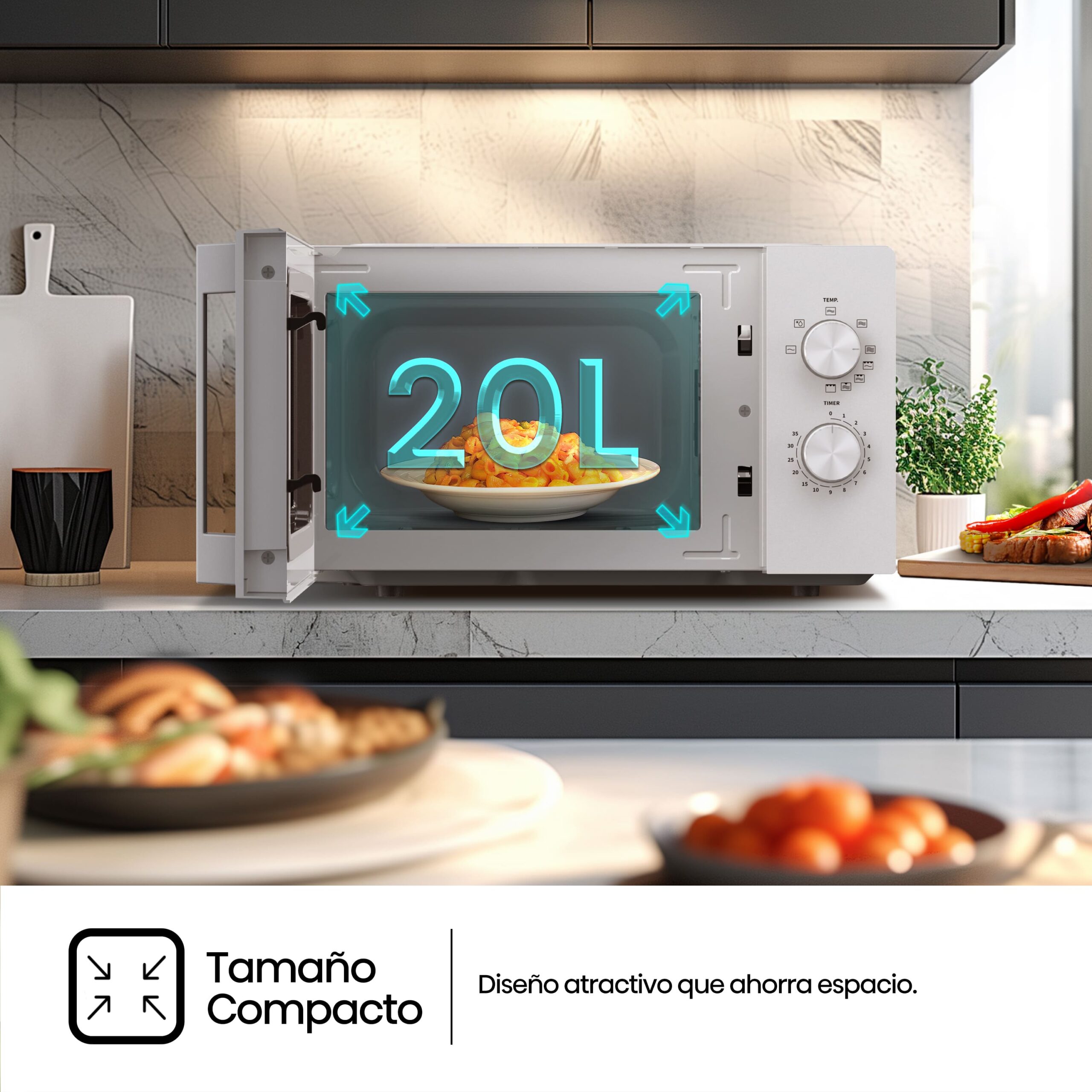 Hisense - H20MOWP1HG – Microondas Con Grill, 20L, Blanco