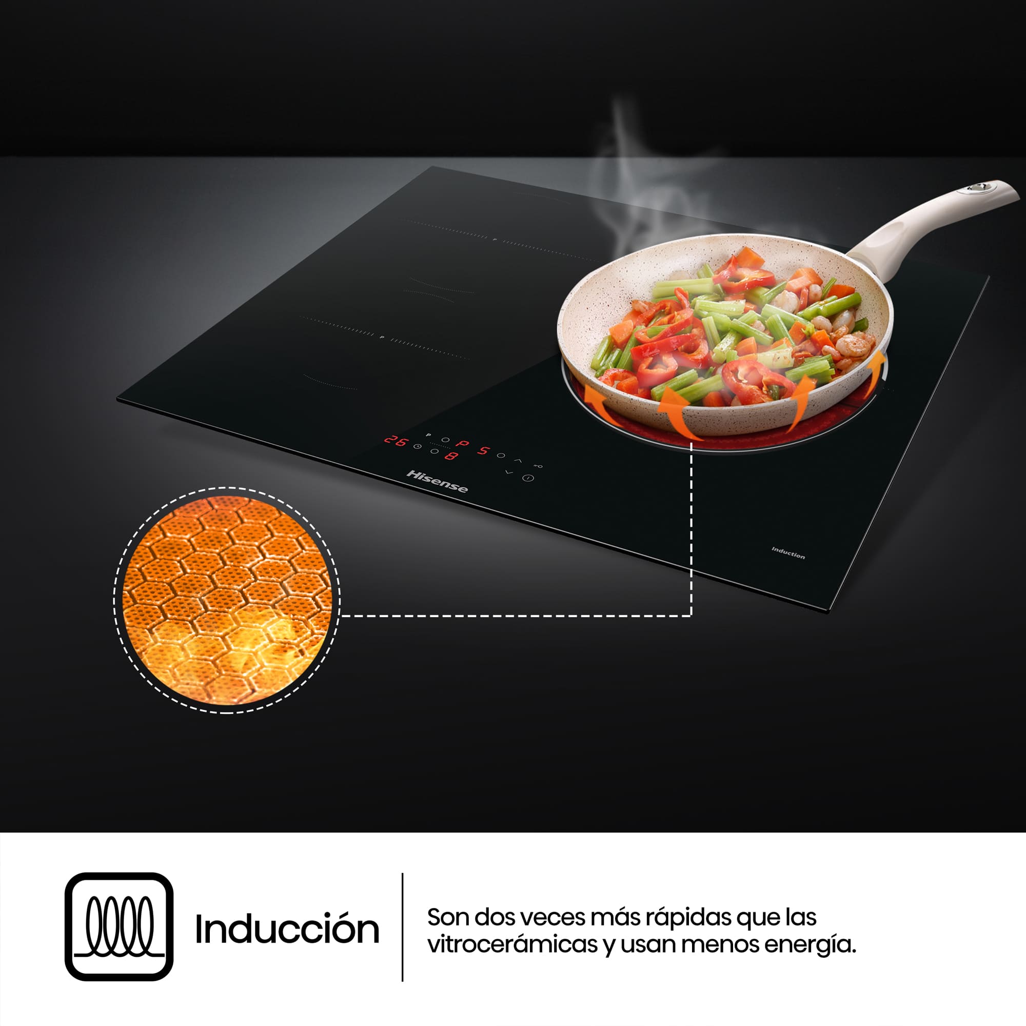 Hisense - HI6321BSCE – Placa, Inducción, 3 Zonas, Negro