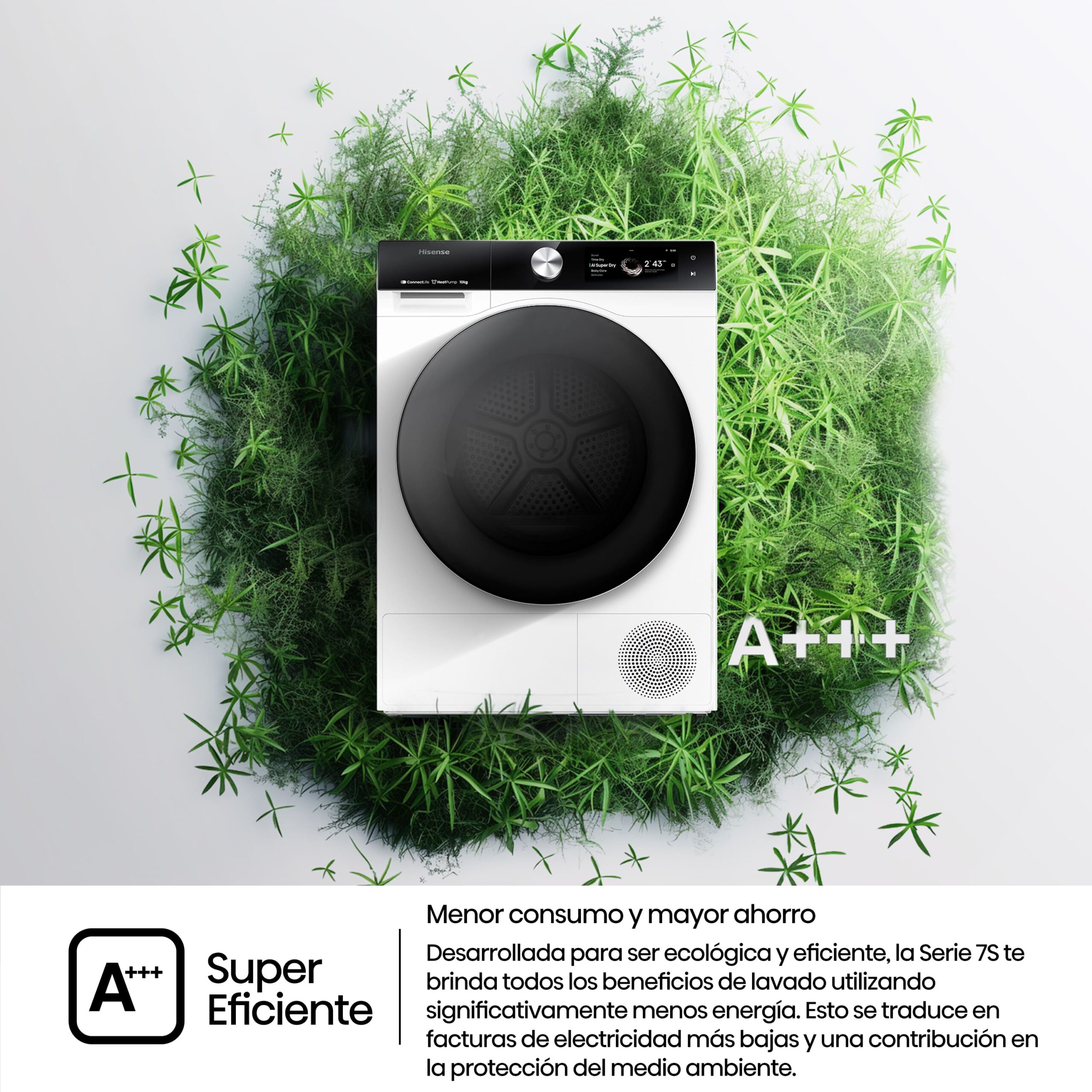 Hisense - DH7S107BW – Secadora inteligente, Clase A+++, 10 Kg, Blanco