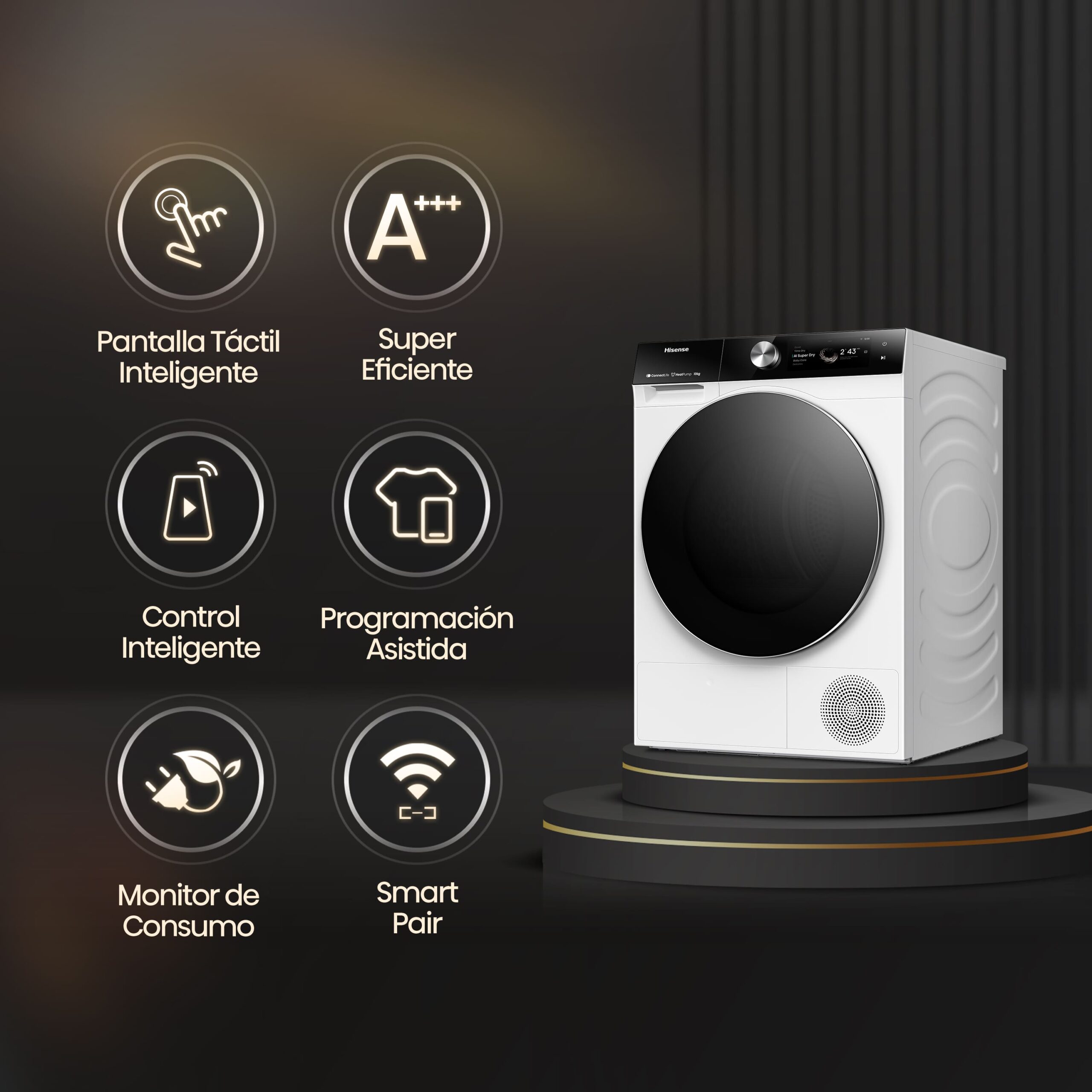 Hisense - DH7S107BW – Secadora inteligente, Clase A+++, 10 Kg, Blanco