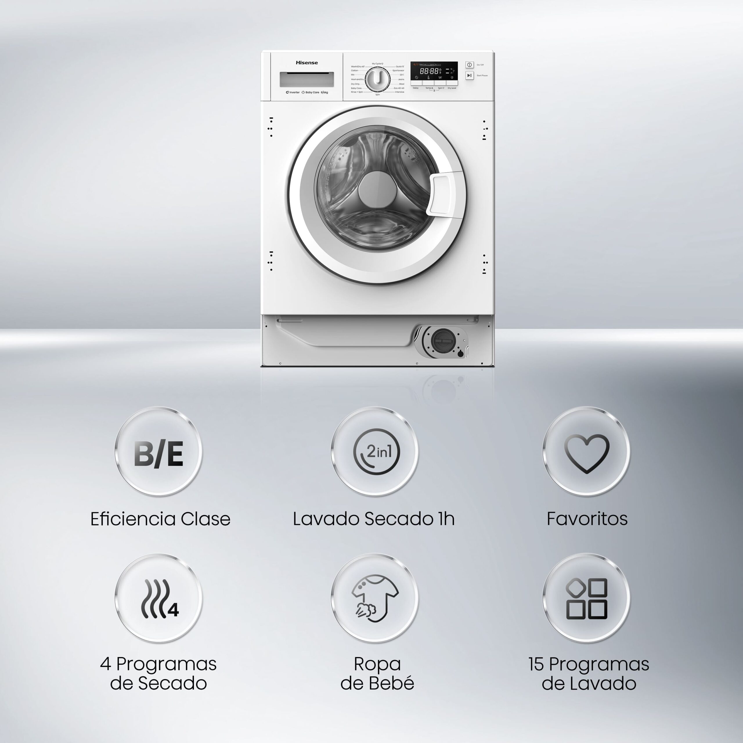 Hisense - WD3M841BWIES – Lavasecadora, Clase E/B, 8 kg/6 kg, 1400 rpm, Blanco