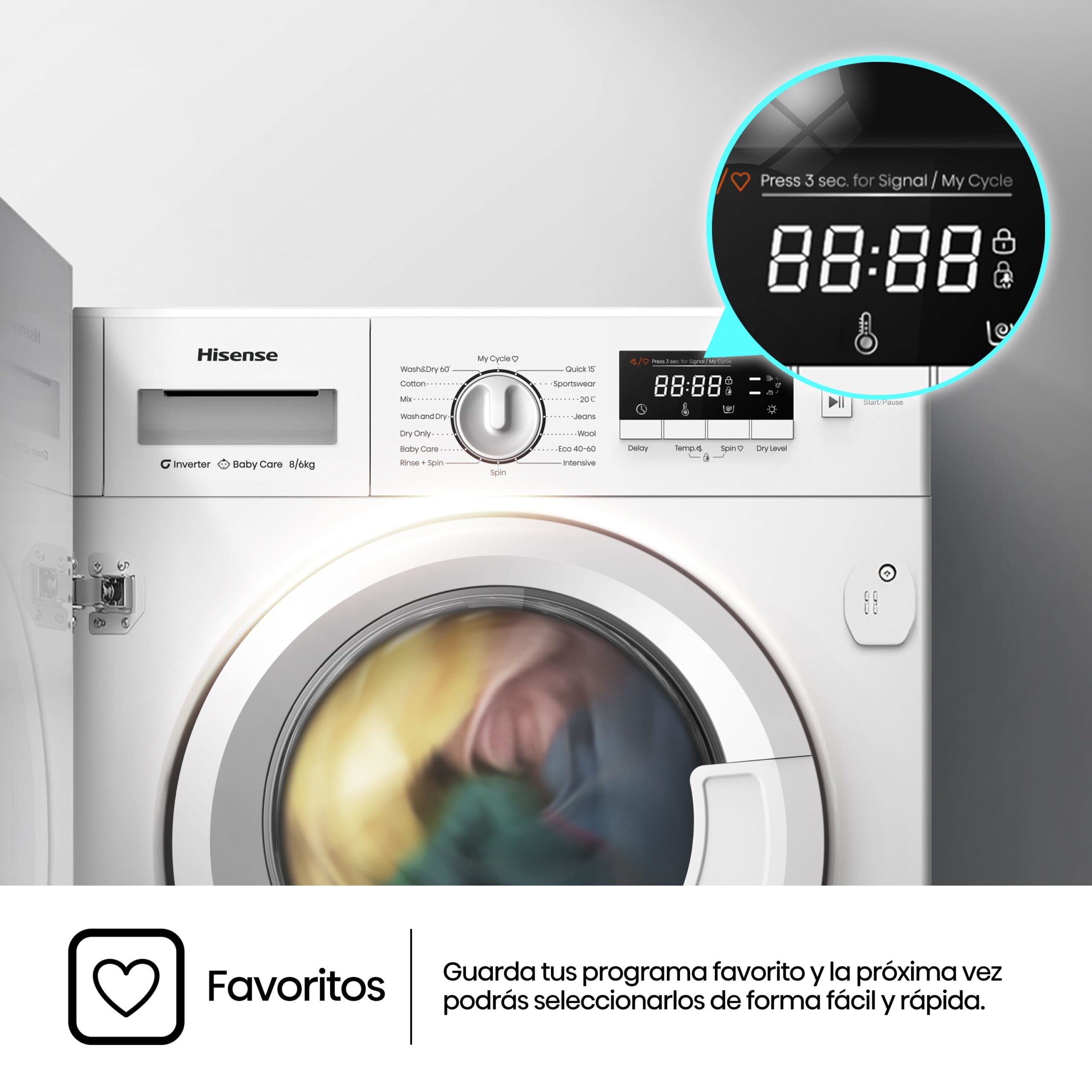 Hisense - WD3M841BWIES – Lavasecadora, Clase E/B, 8 kg/6 kg, 1400 rpm, Blanco