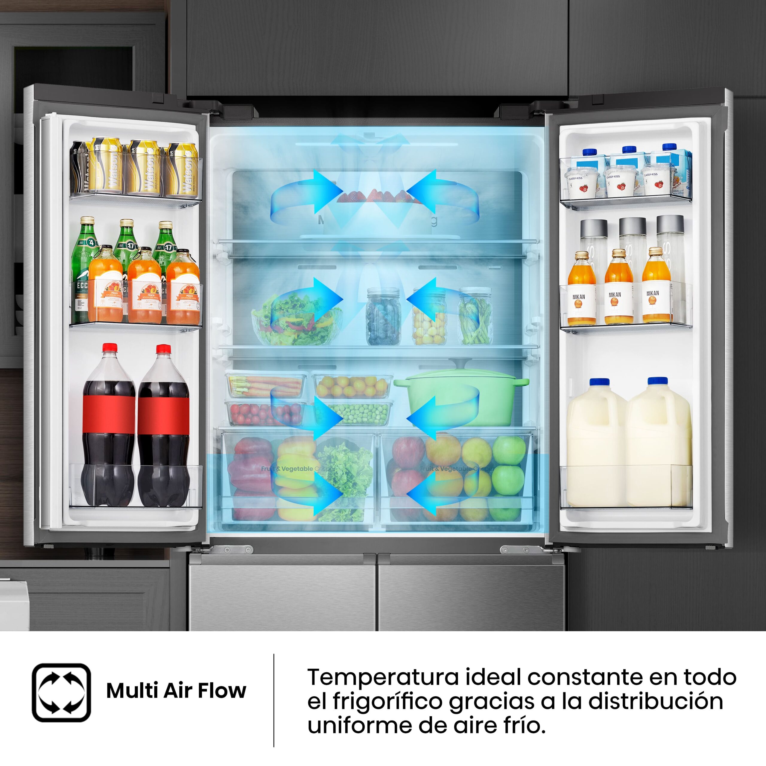 Hisense - RQ5P470SAID – Frigorífico Americano 4 Puertas, Clase D , 483L, Inox