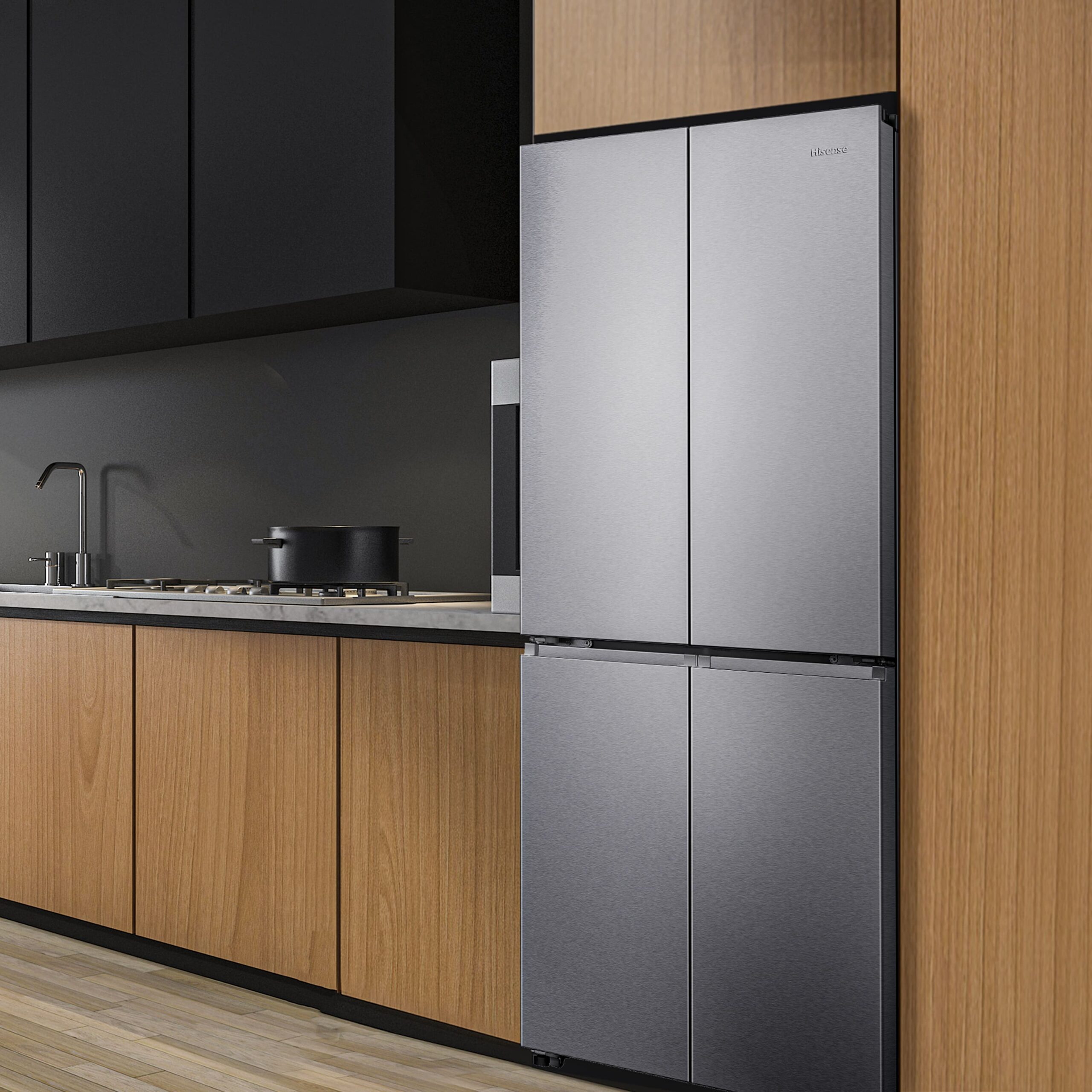 Hisense - RQ5P470SAID – Frigorífico Americano 4 Puertas, Clase D , 483L, Inox