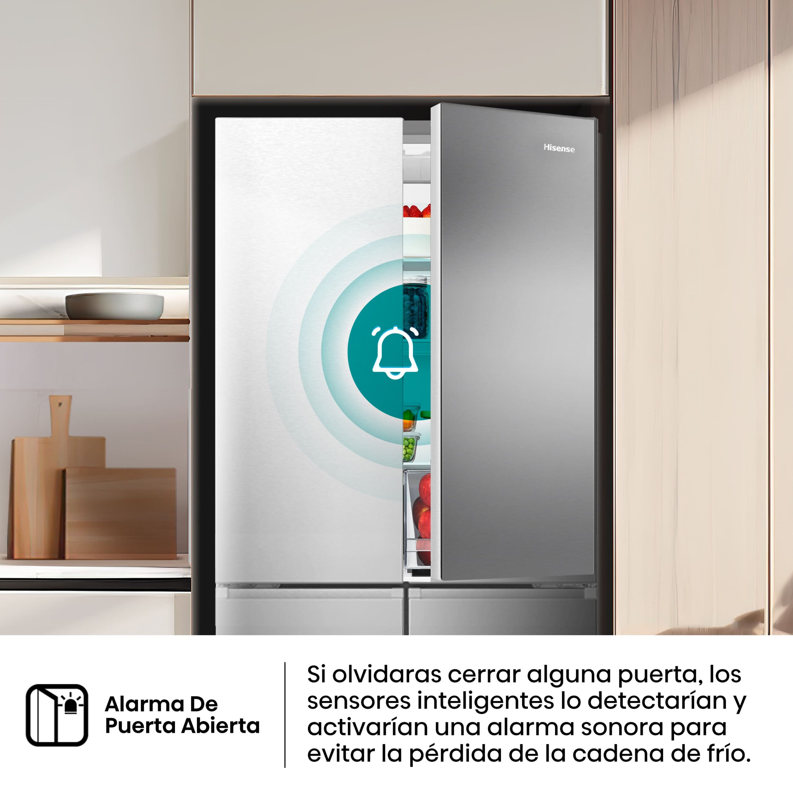 Hisense - RQ5P470SEIE – Frigorífico Americano 4 Puertas, Clase E , 483L, Inox