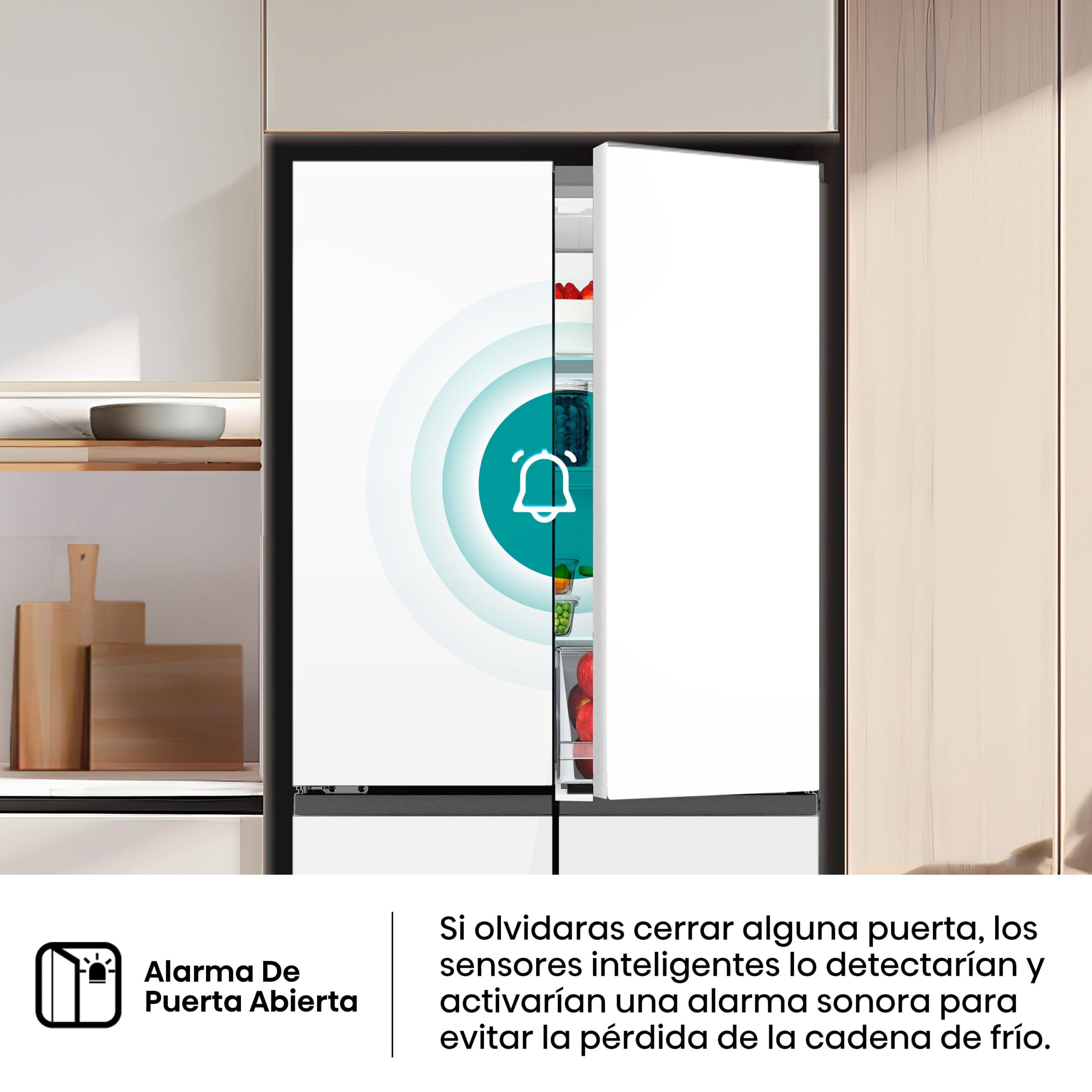 Hisense - RQ5P470SETE – Frigorífico Americano 4 Puertas, Clase E , 483L, Cristal Blanco