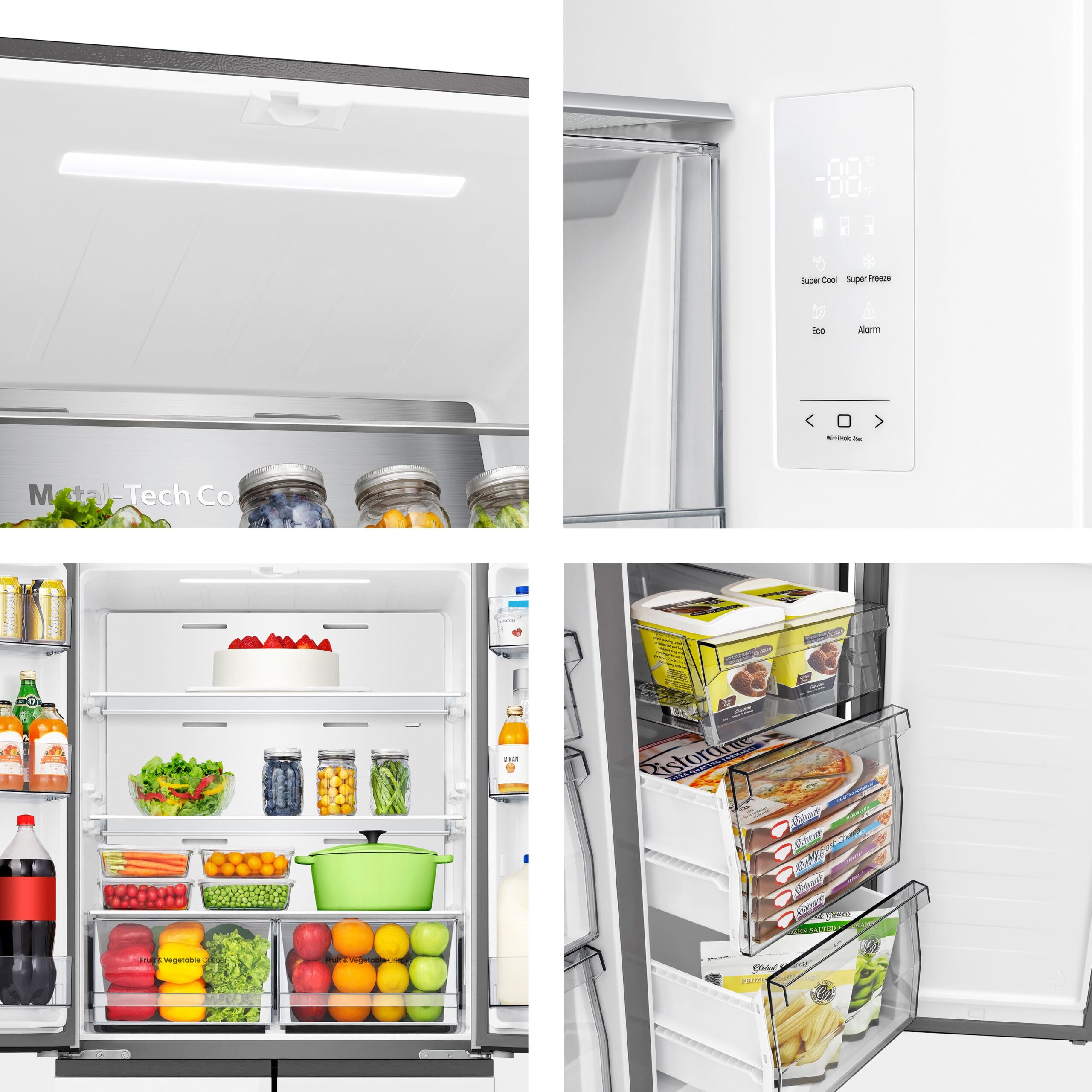 Hisense - RQ5P470SETE – Frigorífico Americano 4 Puertas, Clase E , 483L, Cristal Blanco