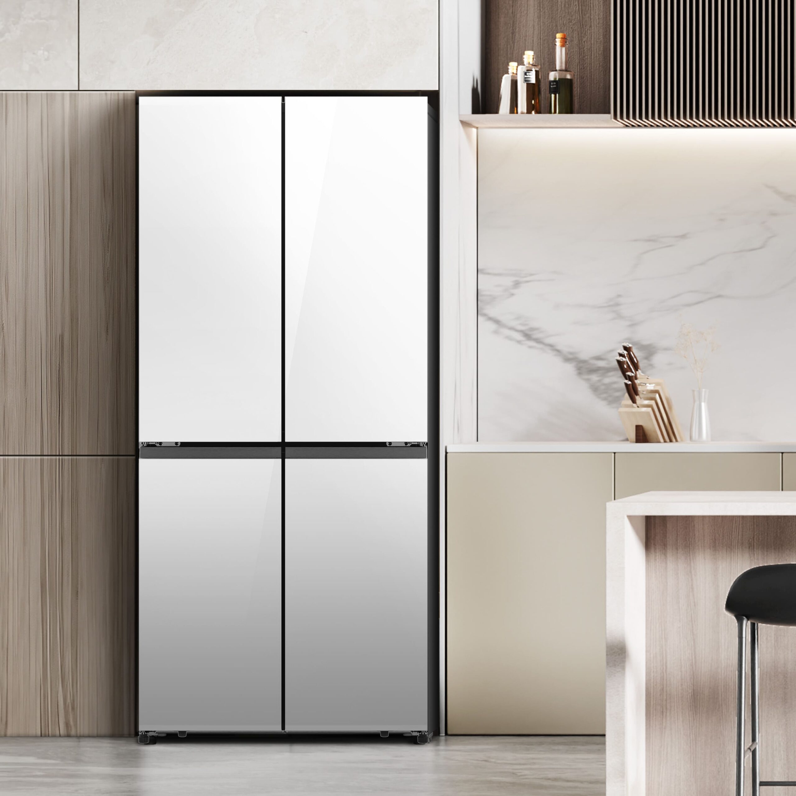 Hisense - RQ5P470SETE – Frigorífico Americano 4 Puertas, Clase E , 483L, Cristal Blanco
