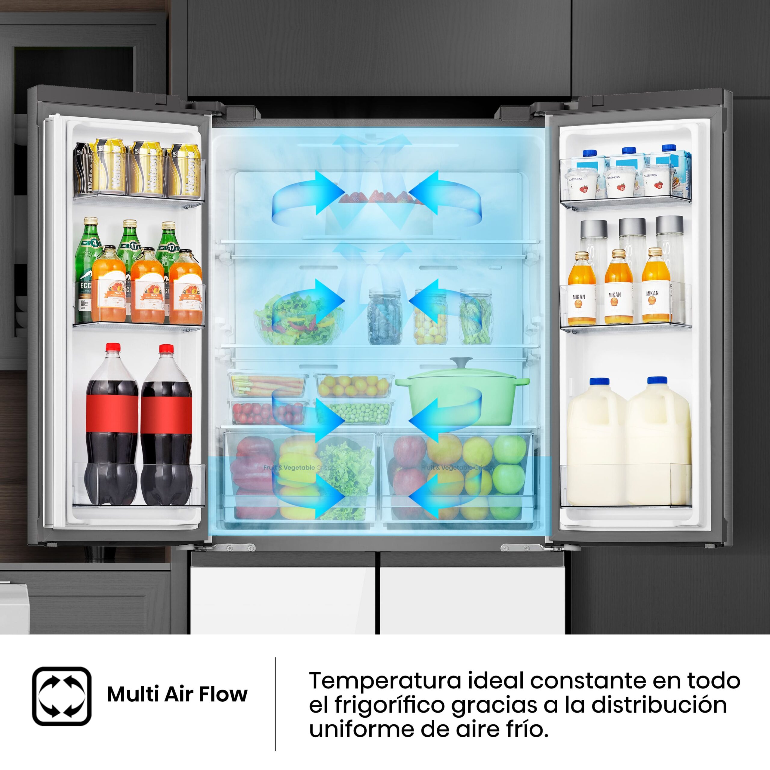 Hisense - RQ5P470SETE – Frigorífico Americano 4 Puertas, Clase E , 483L, Cristal Blanco