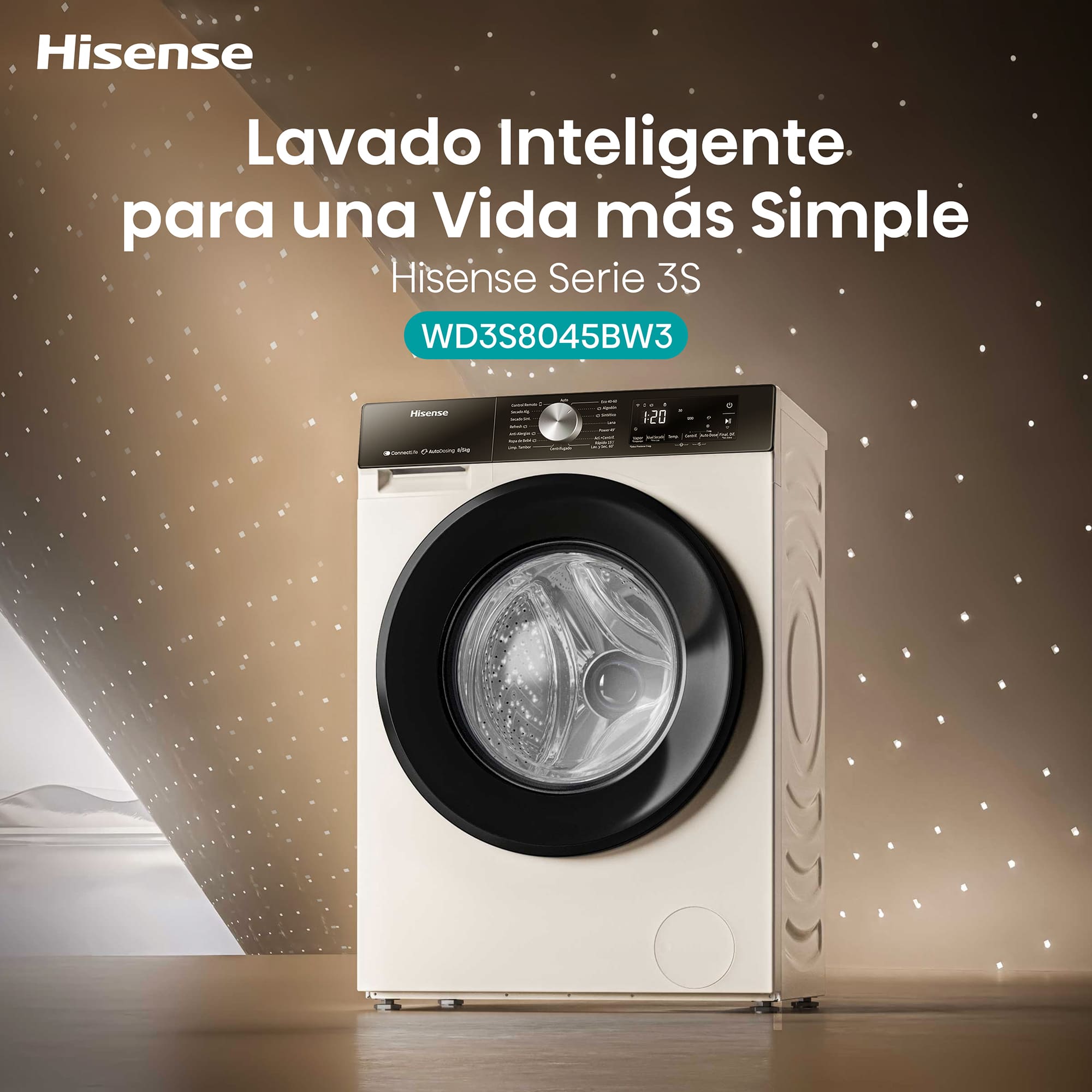 Hisense - WD3S8045BW3 – Lavasecadora, Clase A, 8 kg/5 kg, 1400 rpm, Blanco