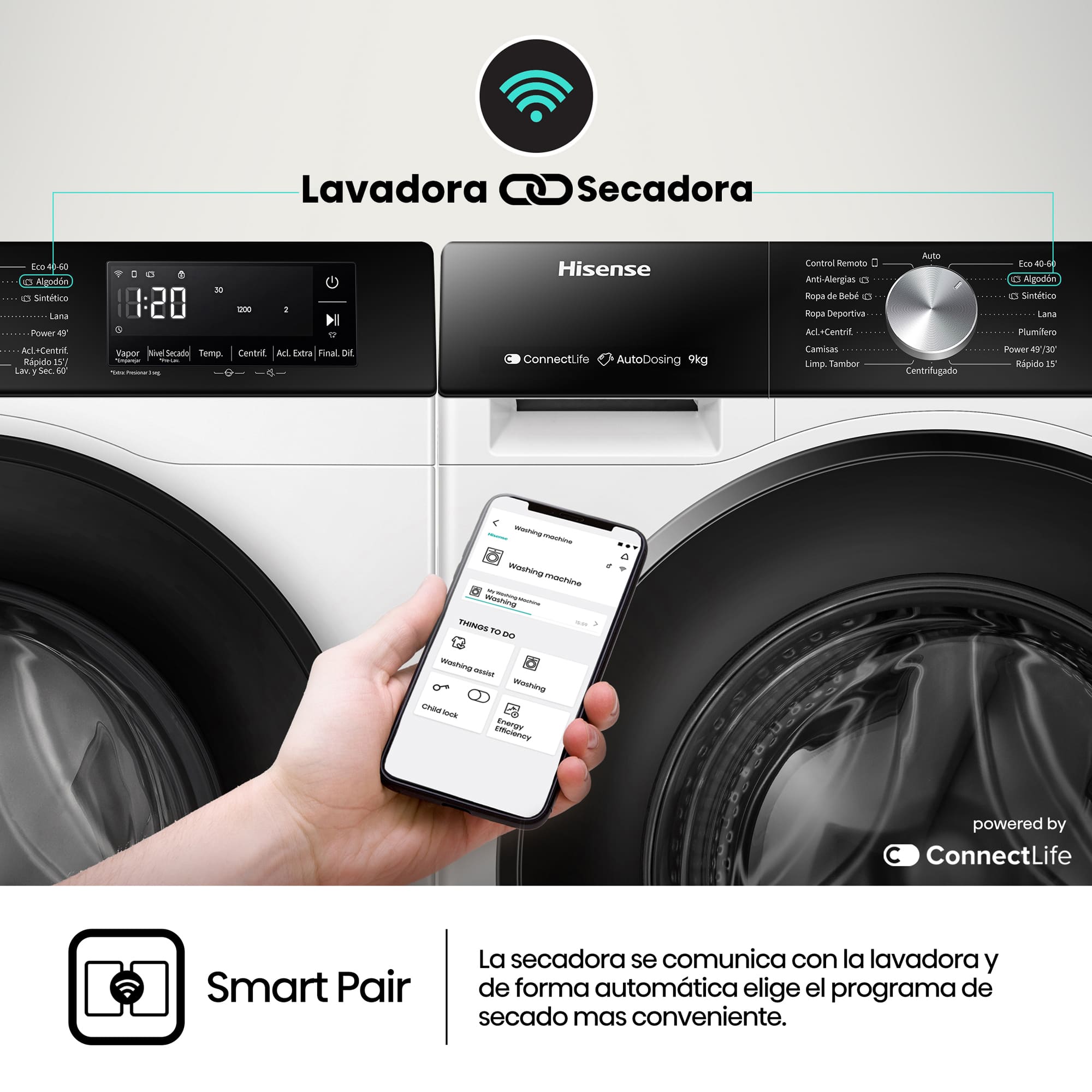 Hisense - WF3S9045BW3 – Lavadora, Clase A, 9 Kg, 1400 rpm, Blanco