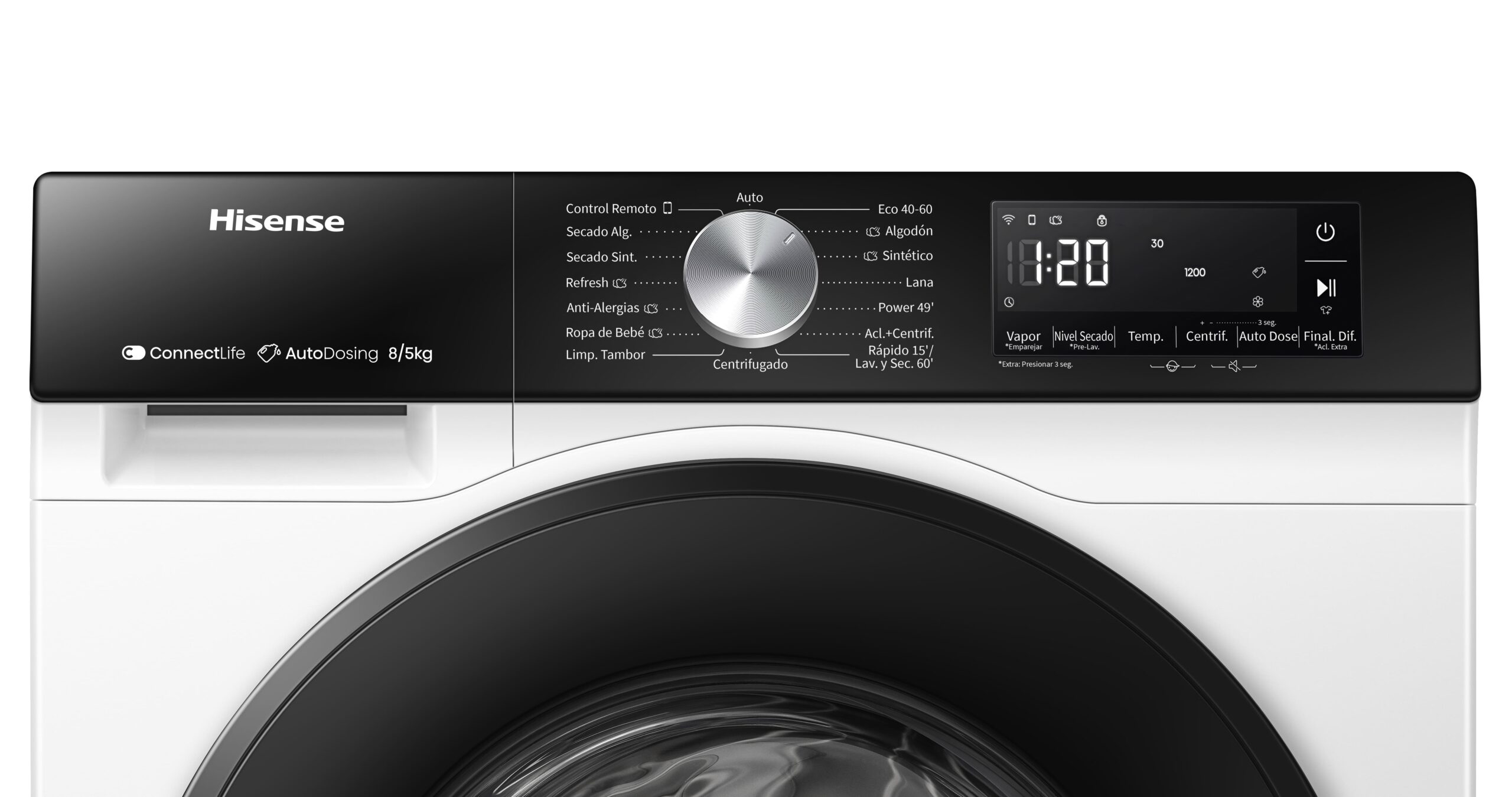 Hisense - WD3S8045BW3 – Lavasecadora, Clase A, 8 kg/5 kg, 1400 rpm, Blanco