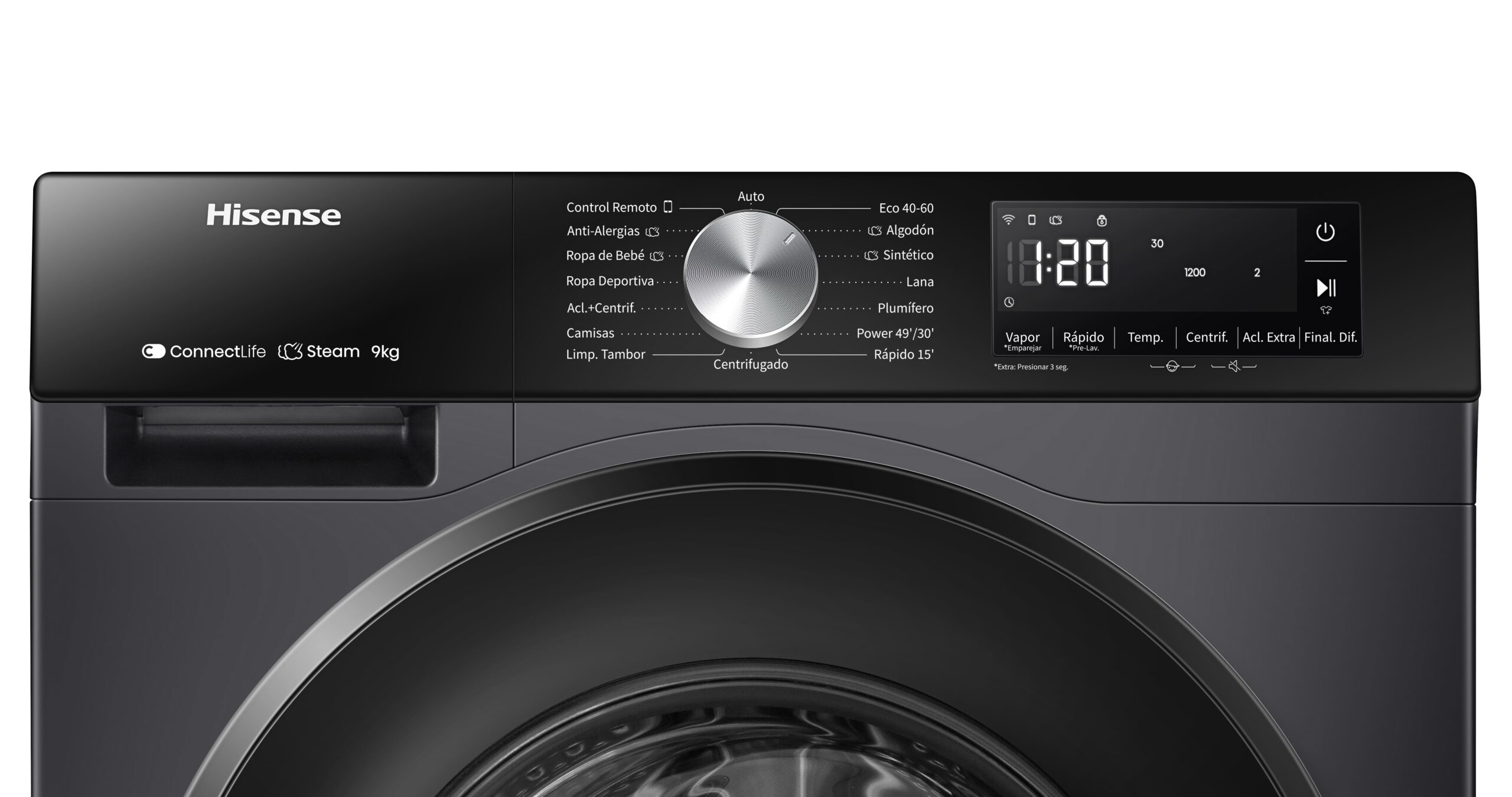 Hisense - WF3S9043BB3 – Lavadora, Clase A, 9 Kg, 1400 rpm, Negro