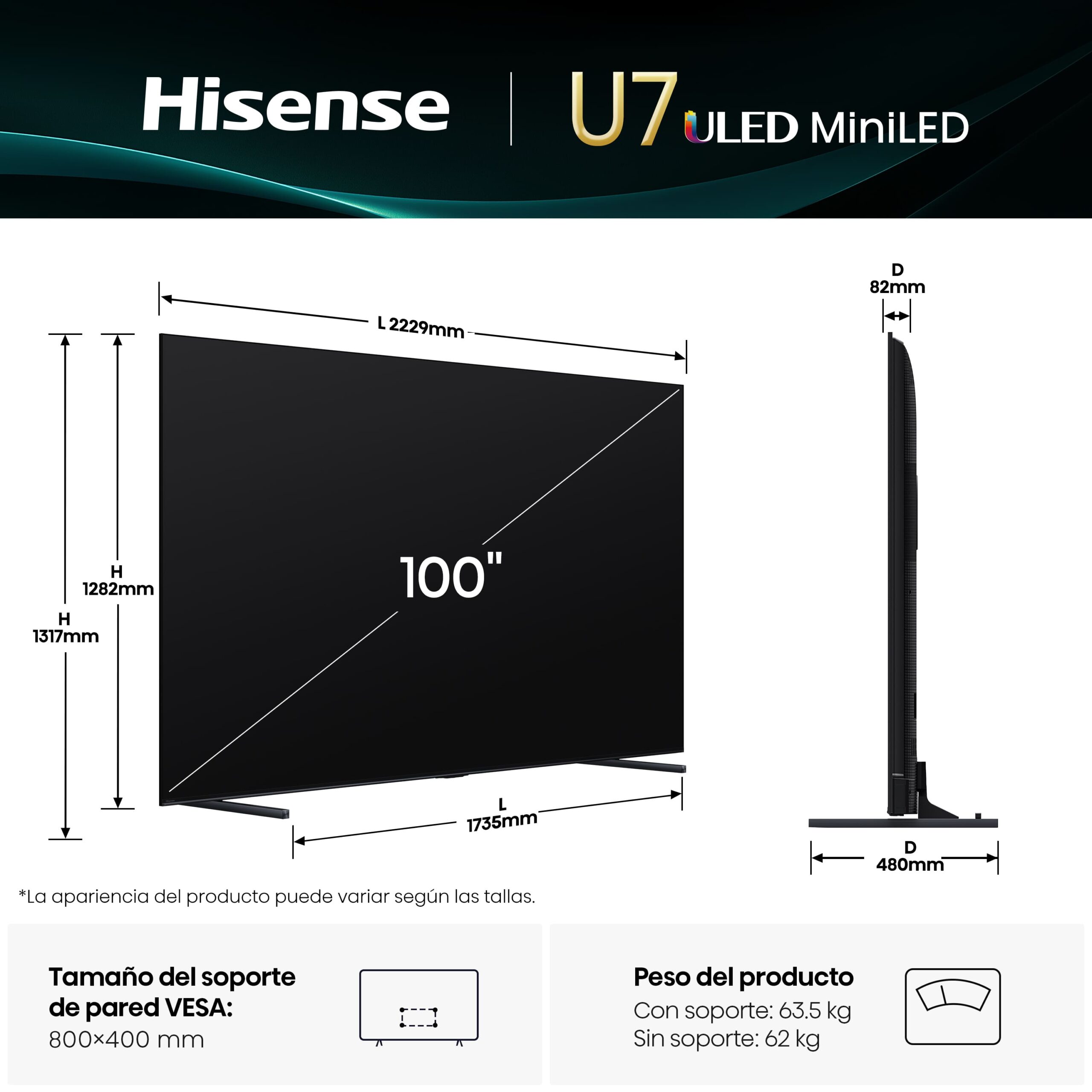 Hisense - Serie U7Q Mini-LED TV 100U7Q 100 pulgadas con Quantum Dot Colour