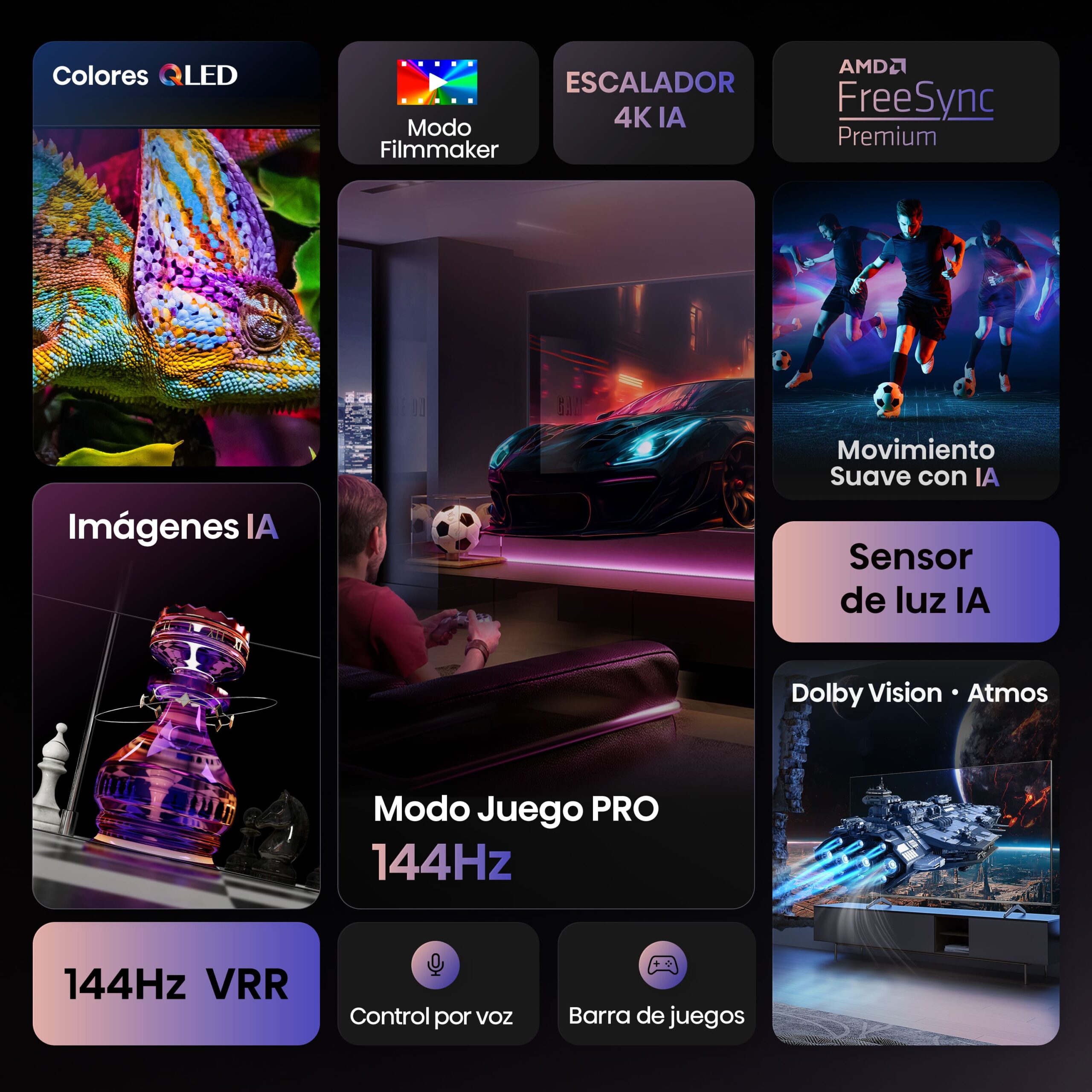 Hisense - Serie E7Q PRO QLED TV 65E7Q Pro Gaming TV 65 pulgadas con Modo Juego de 144Hz