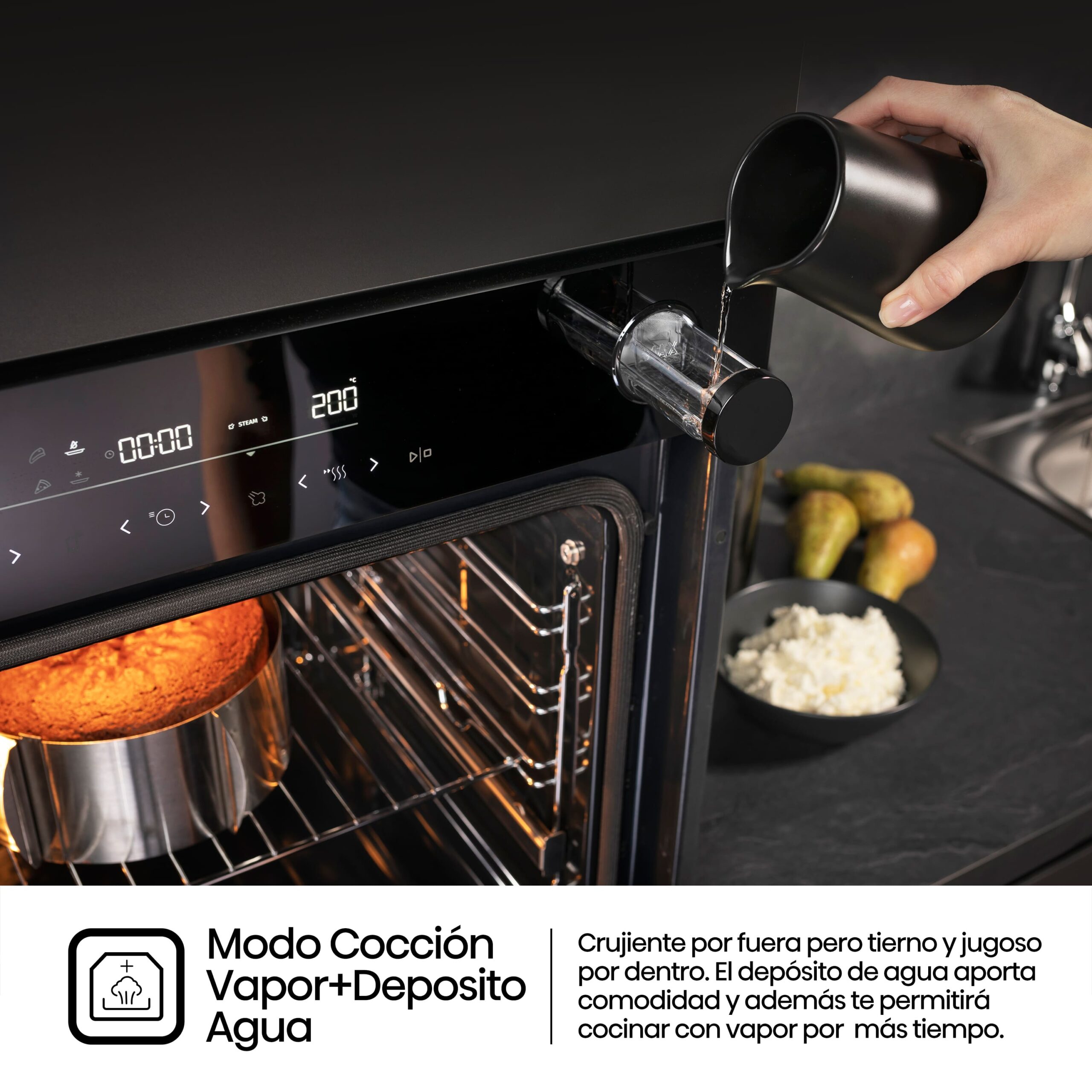 Hisense - BSA66346PBGWIFI – Horno Pirolítico, Cocción Vapor Con Depósito, Clase A+, 77L, Cristal Negro