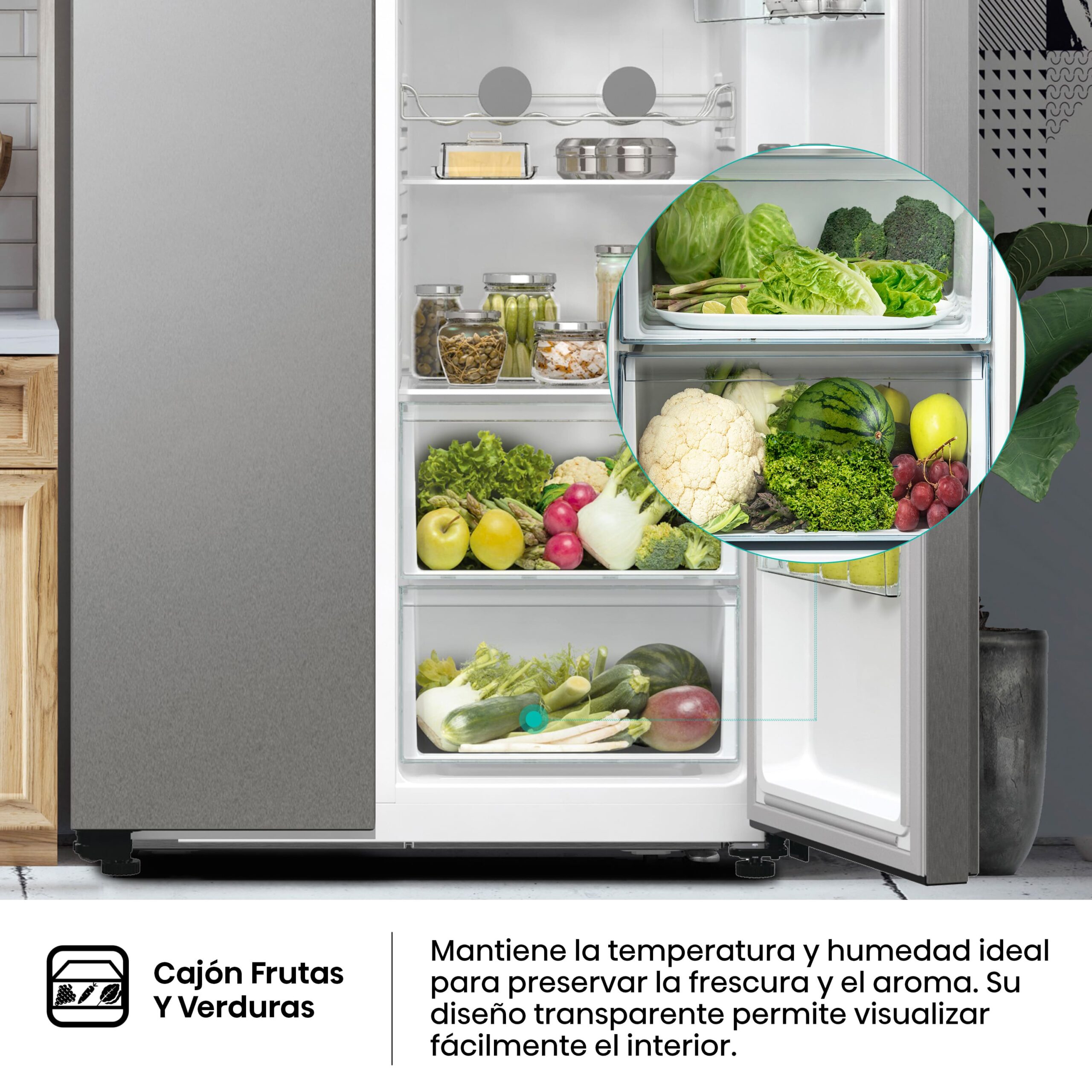 Hisense - RS711N4ACE – Frigorífico Americano Side By Side, Clase E , 550L, Inox