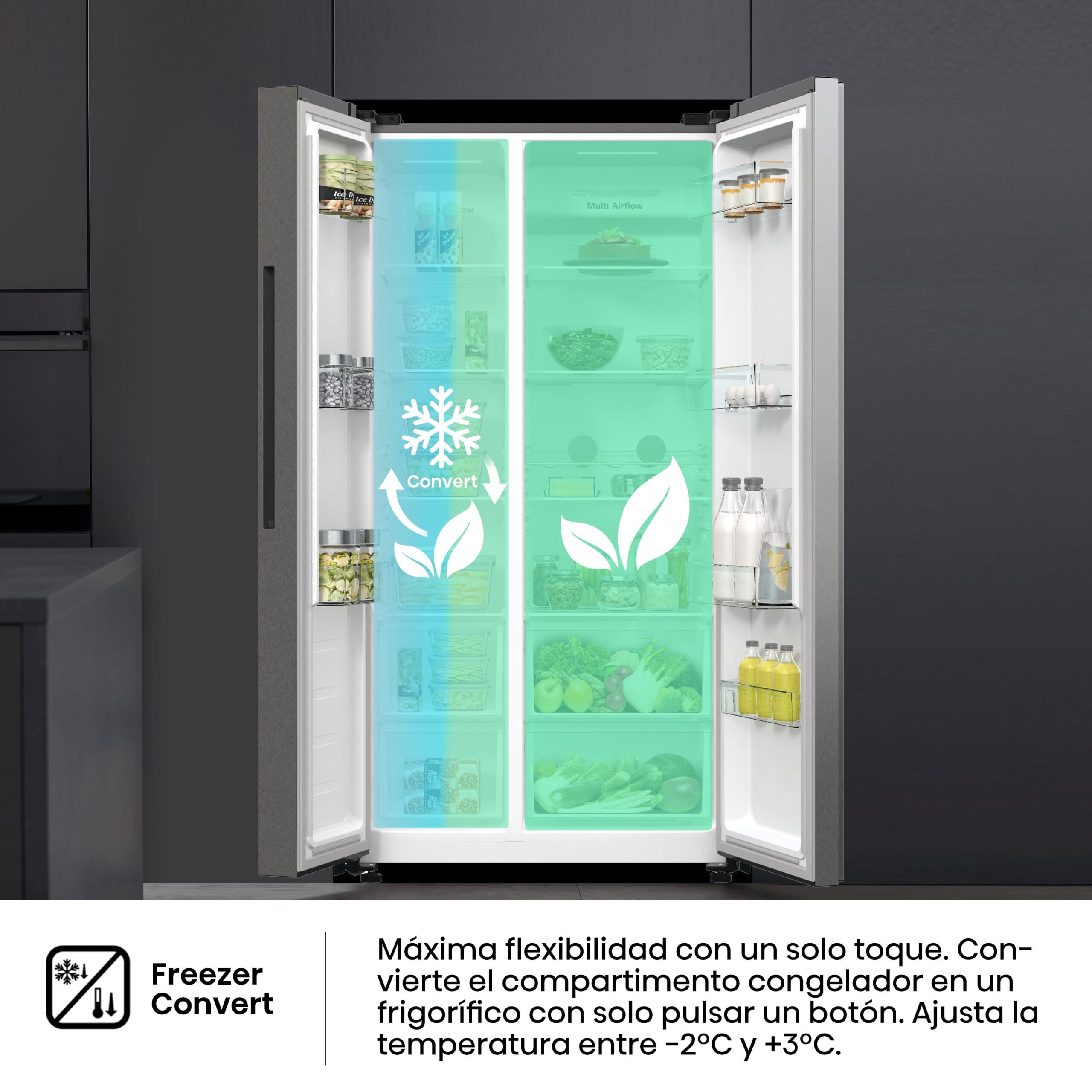 Hisense - RS711N4ACE – Frigorífico Americano Side By Side, Clase E , 550L, Inox