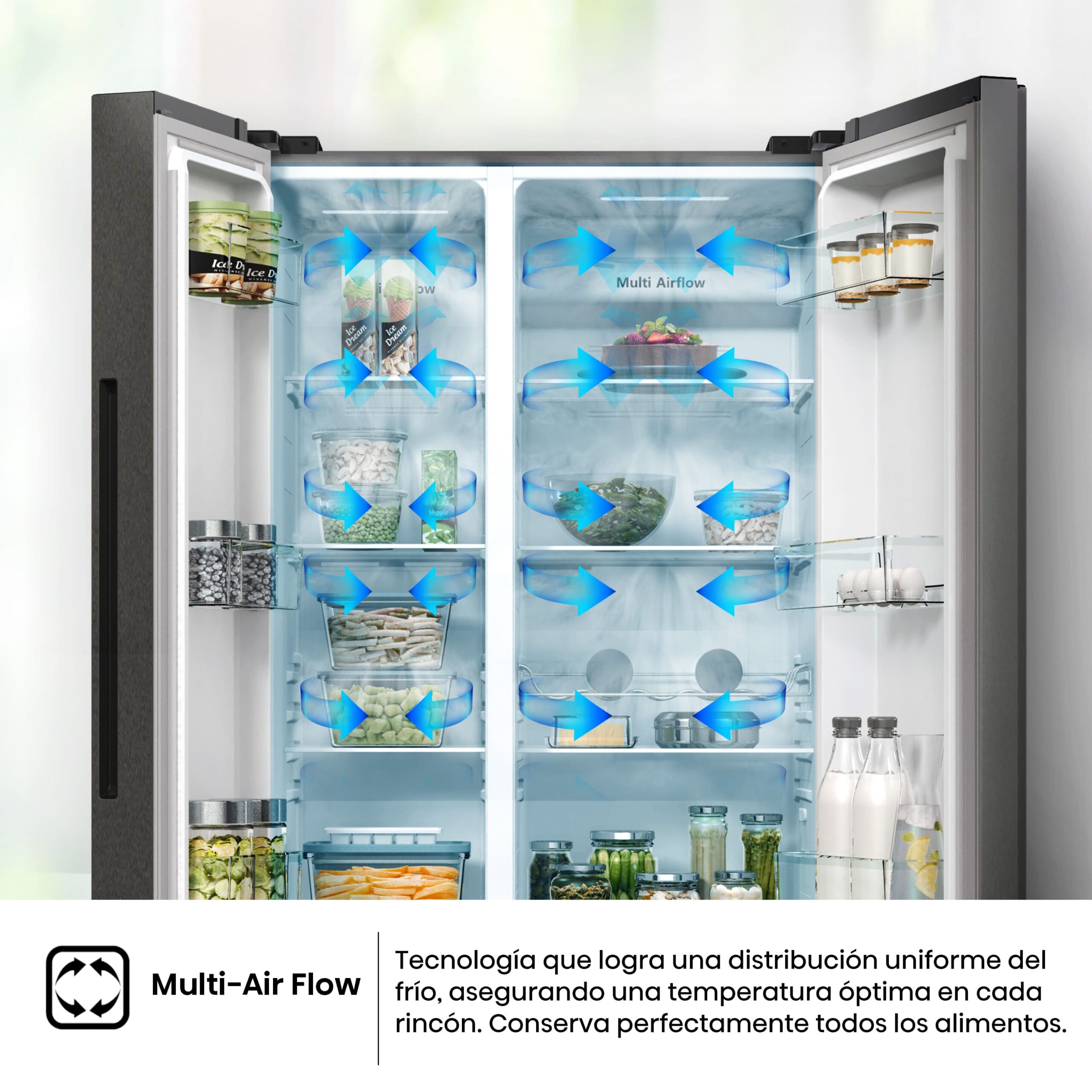 Hisense - RS711N4ACE – Frigorífico Americano Side By Side, Clase E , 550L, Inox