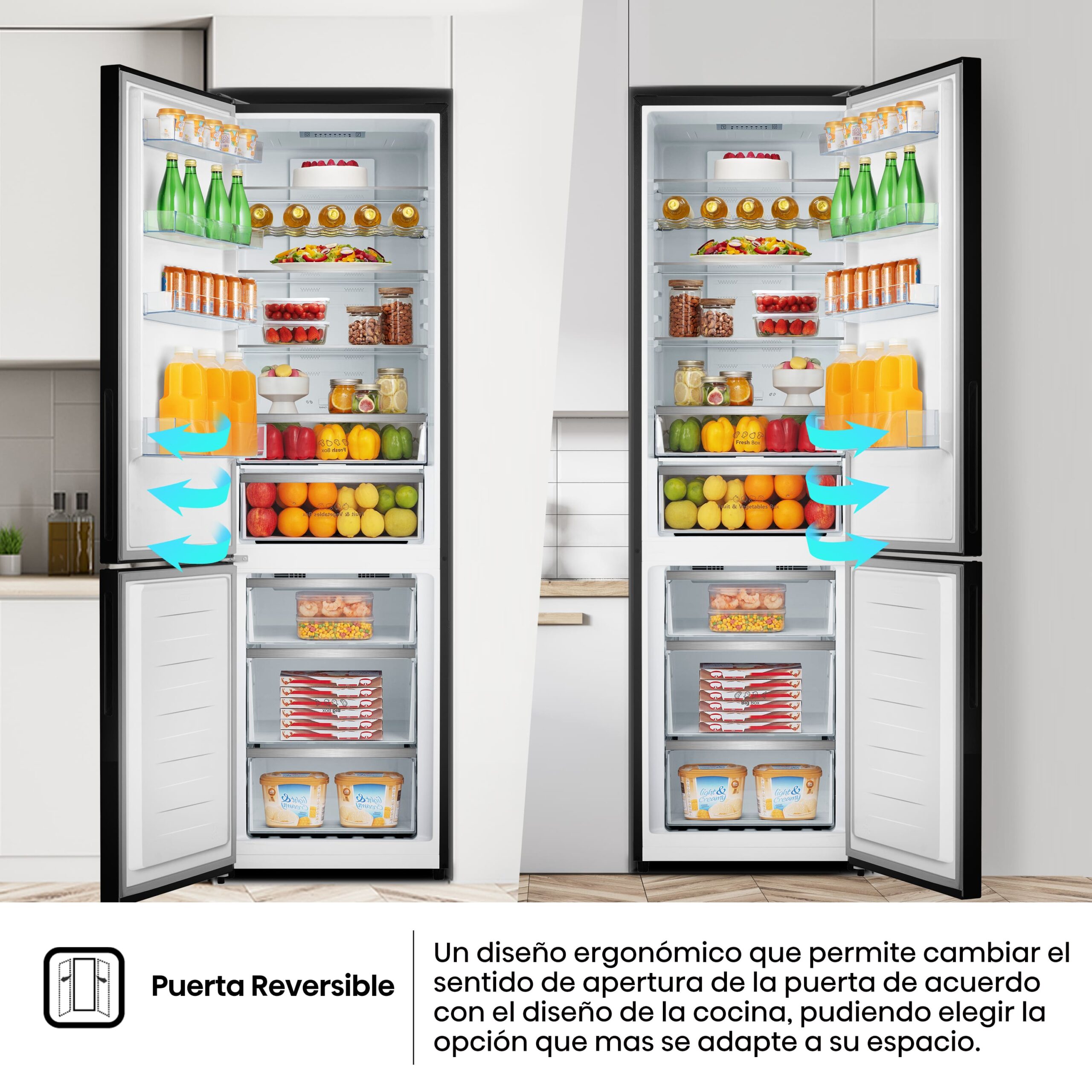 Hisense - RB440N4GBD – Frigorífico Combi 2 Puertas, Clase D , 336L, Cristal Negro