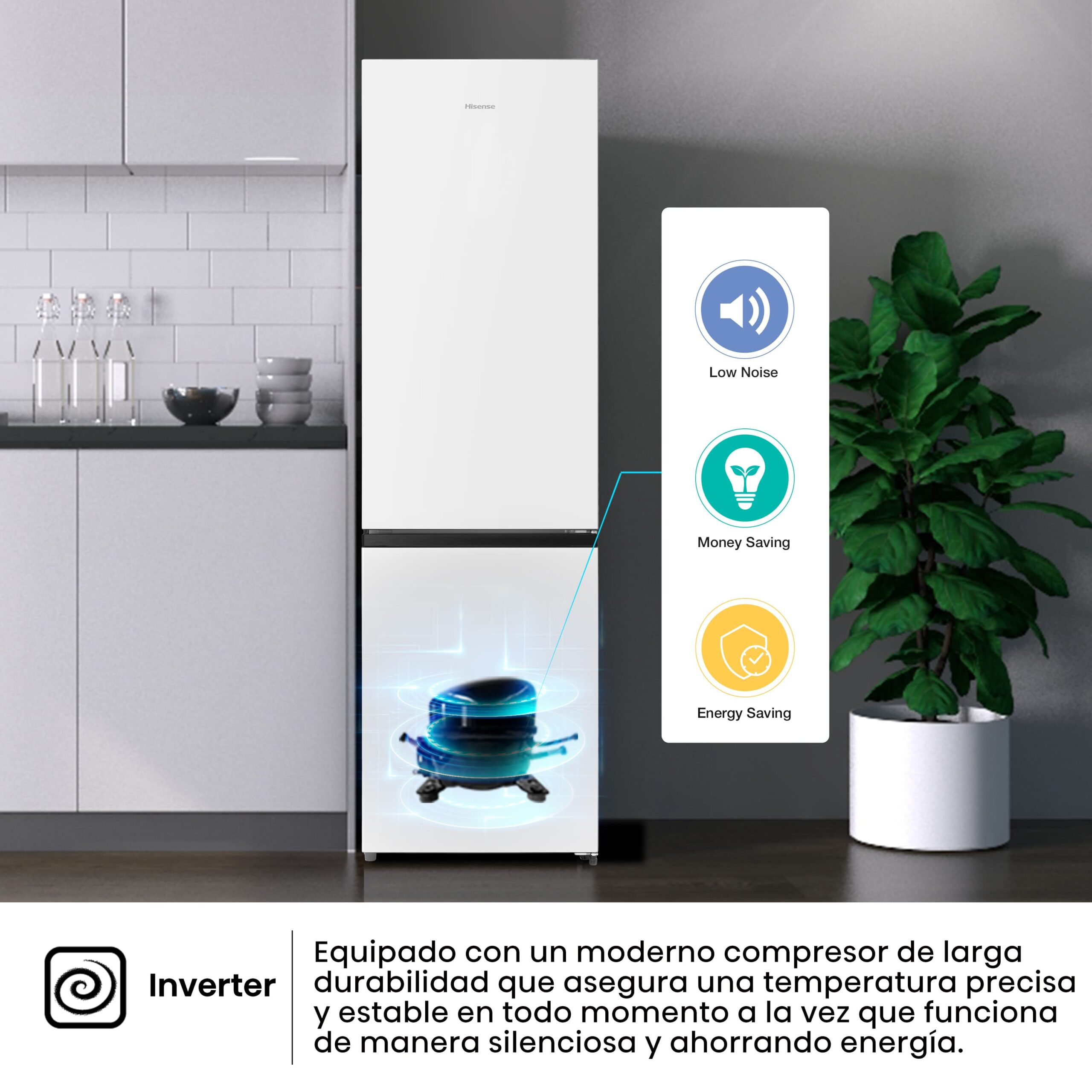 Hisense - RB440N4AWC – Frigorífico Combi 2 Puertas, Clase C , 336L, Blanco