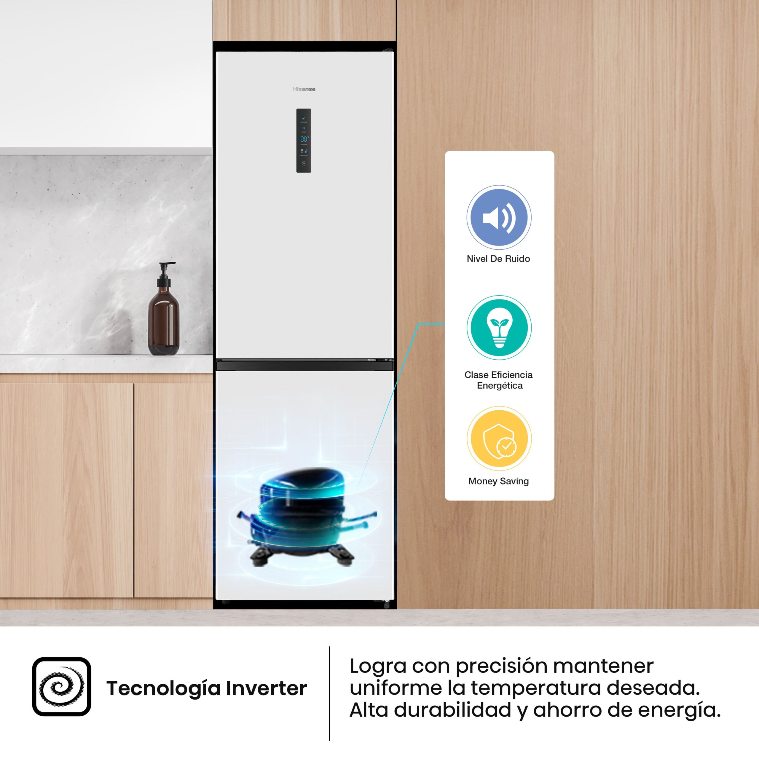 Hisense - RB390N4BWC – Frigorífico Combi 2 Puertas, Clase C, 304L, Blanco