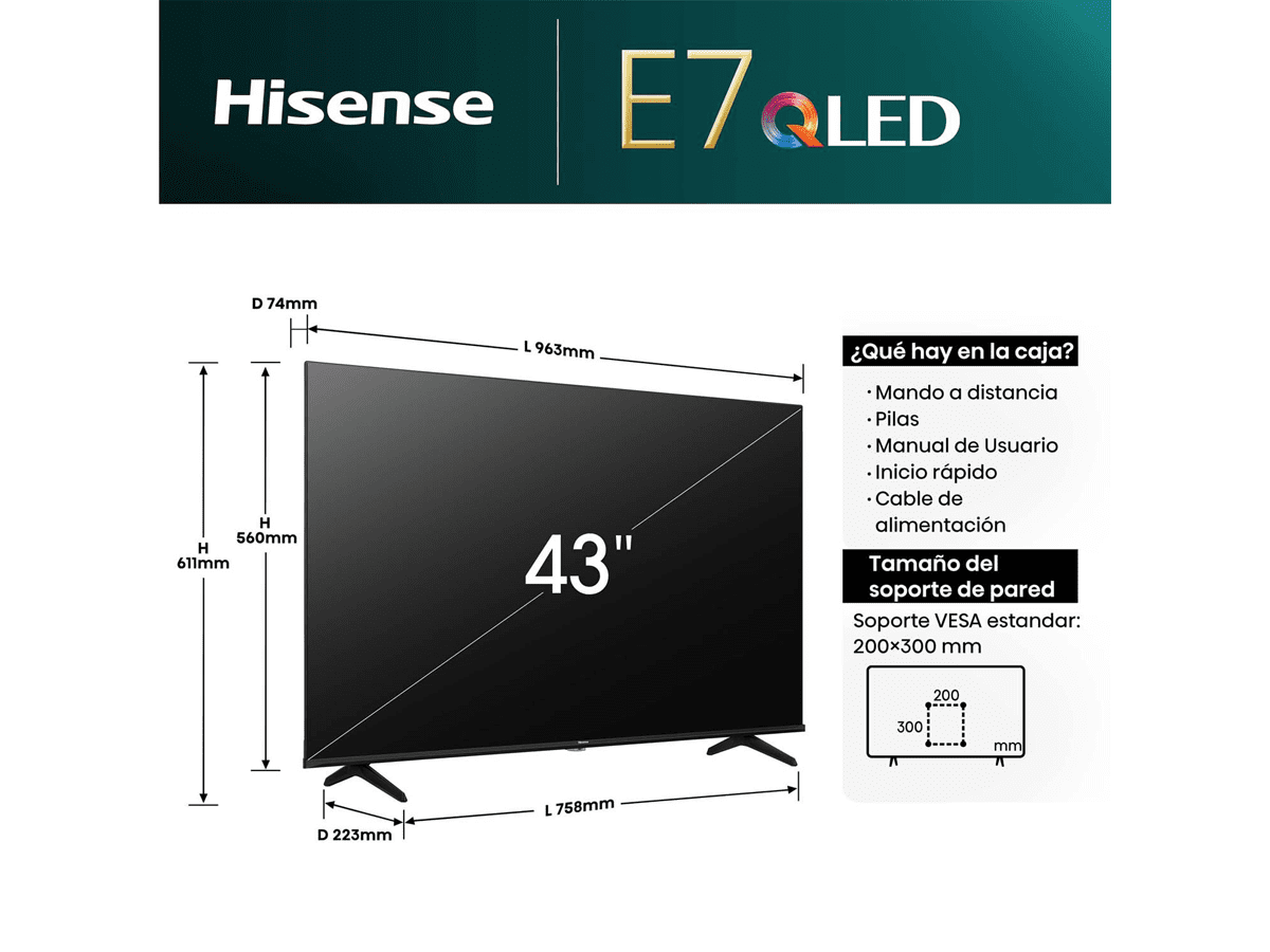 Hisense - QLED TV 43E7NQ Smart TV, Quantum Dot Colour