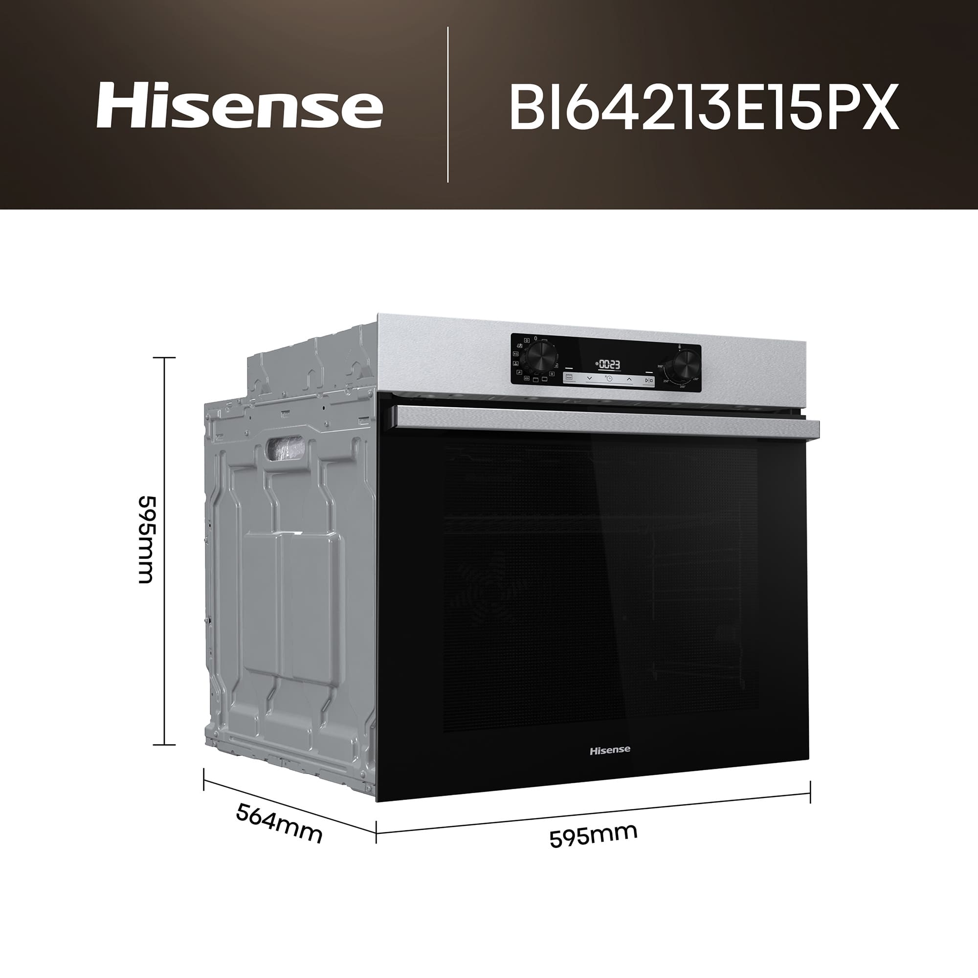 Hisense - BI64213E15PX – Horno Pirolítico, Clase A+, 77L, Inox