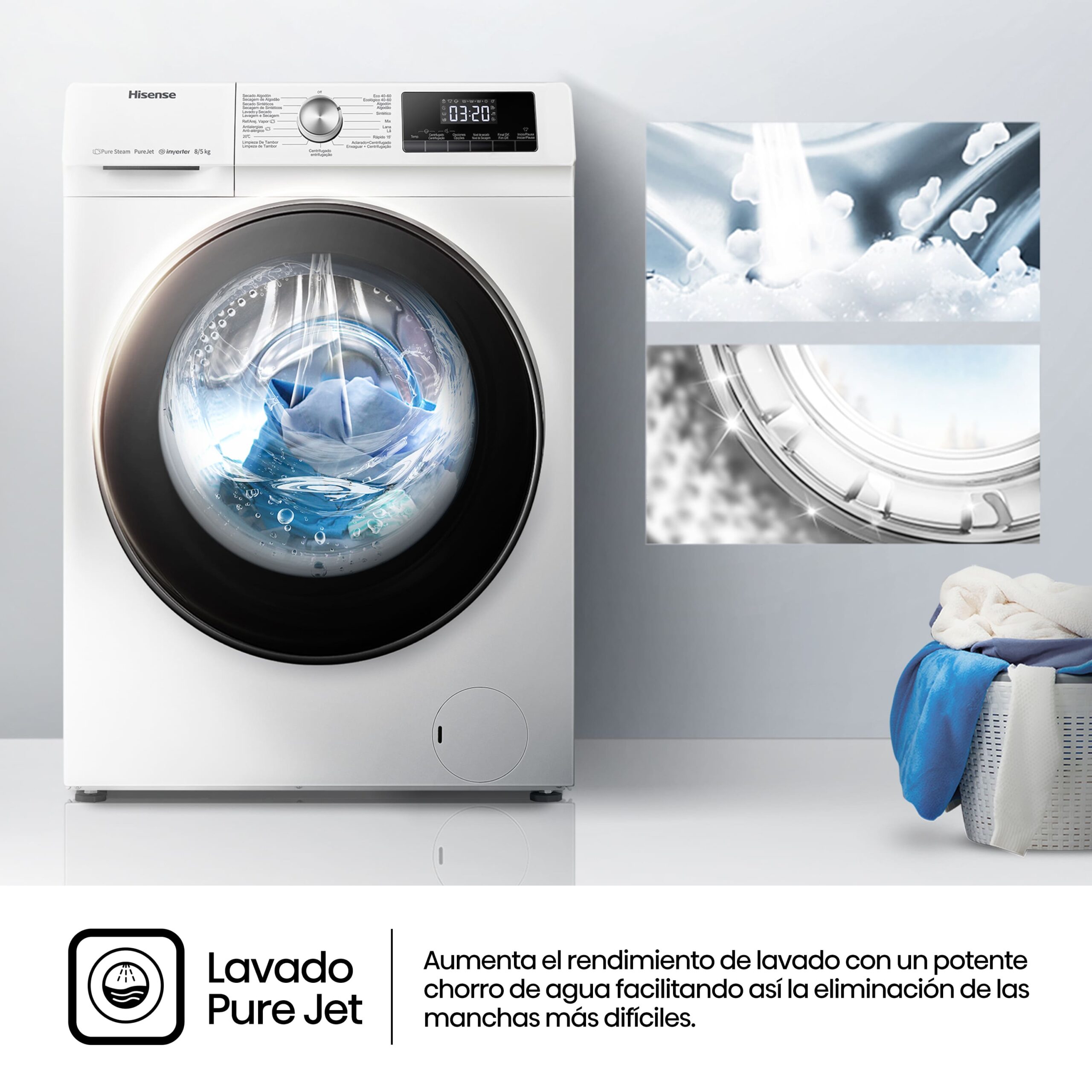Hisense - WDQA8014EVJM – Lavasecadora, Clase A, 8 kg/5 kg, 1400 rpm, Blanco