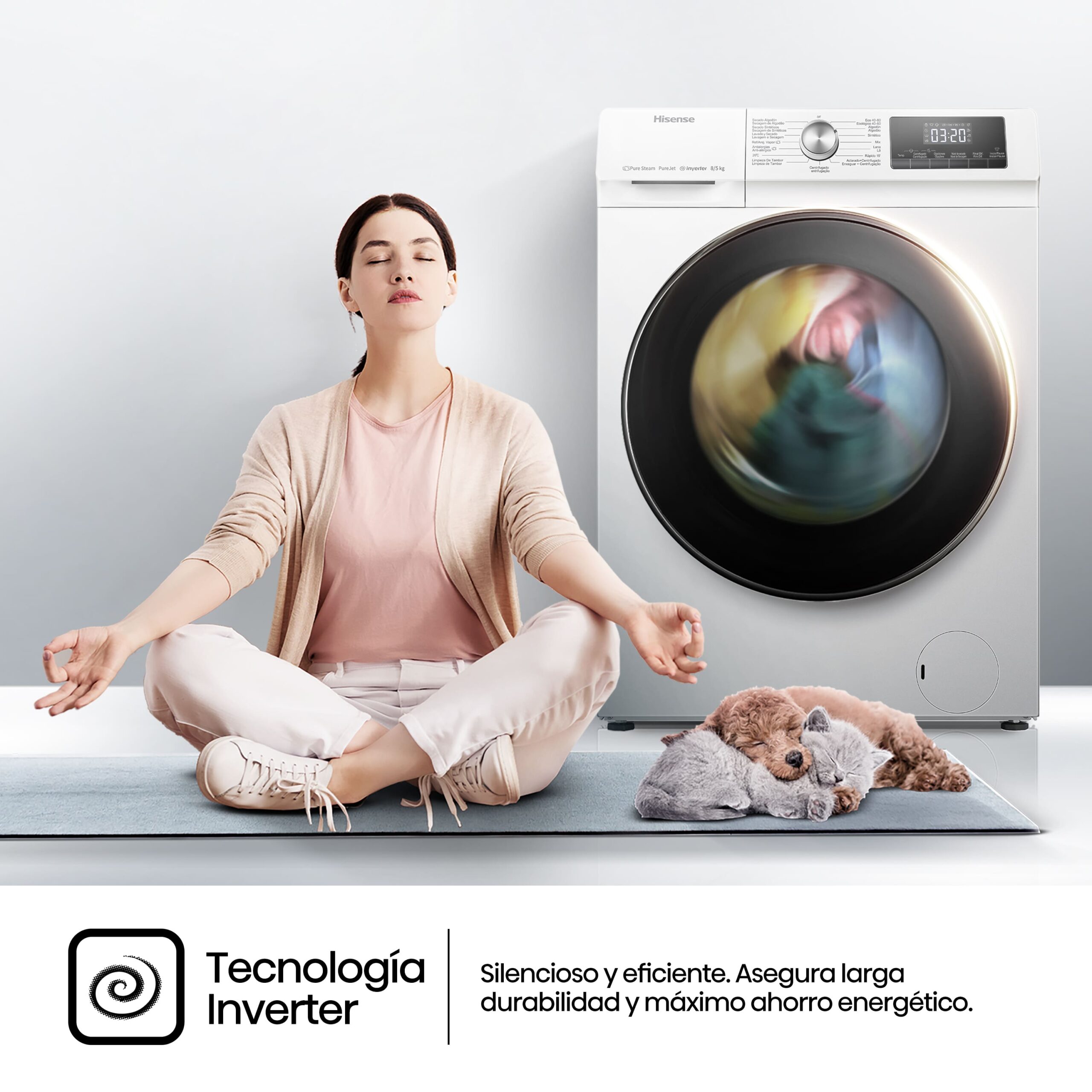 Hisense - WDQA8014EVJM – Lavasecadora, Clase A, 8 kg/5 kg, 1400 rpm, Blanco