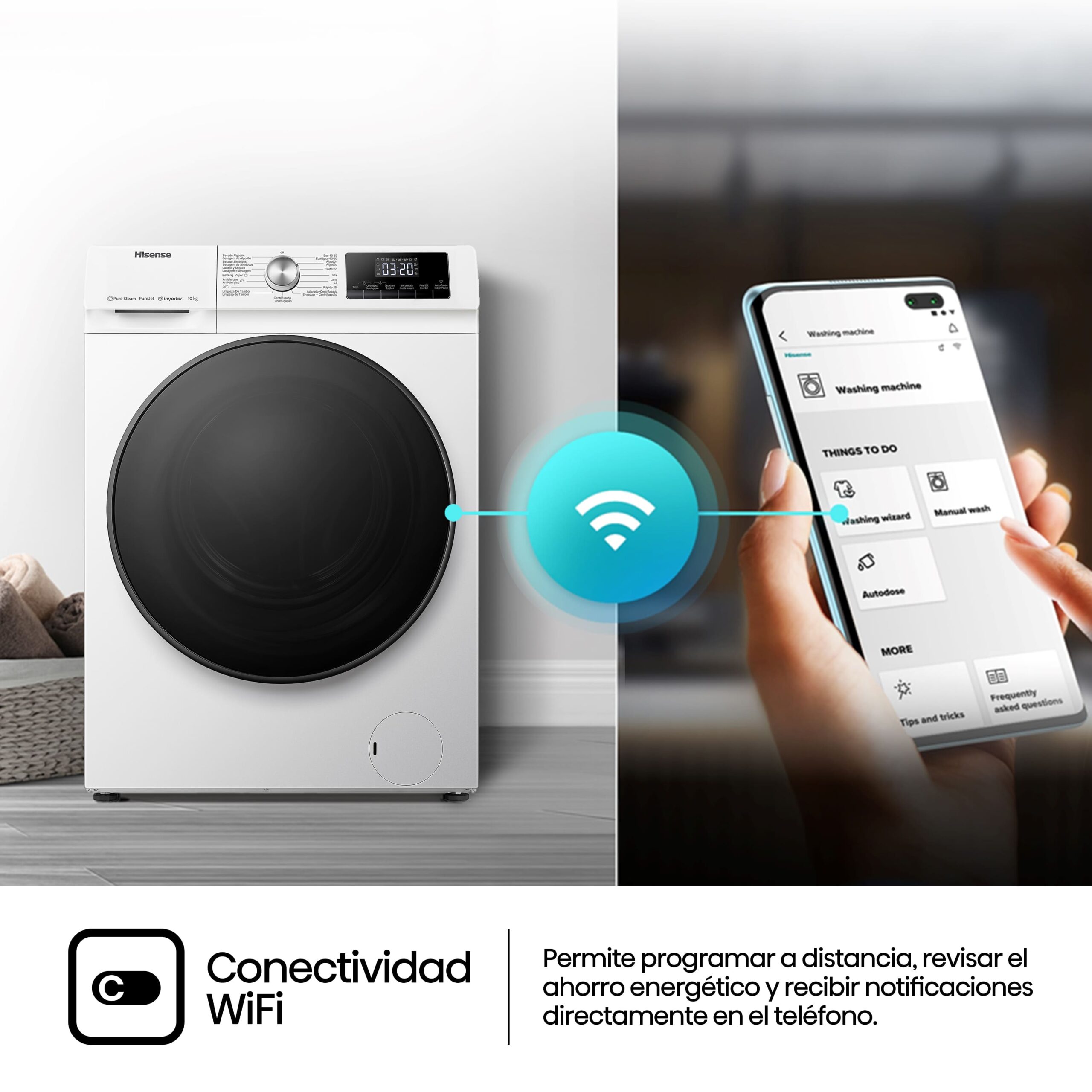 Hisense - WFQA1014EVJMW – Lavadora, Clase A, 10 Kg, 1400 rpm, Blanco