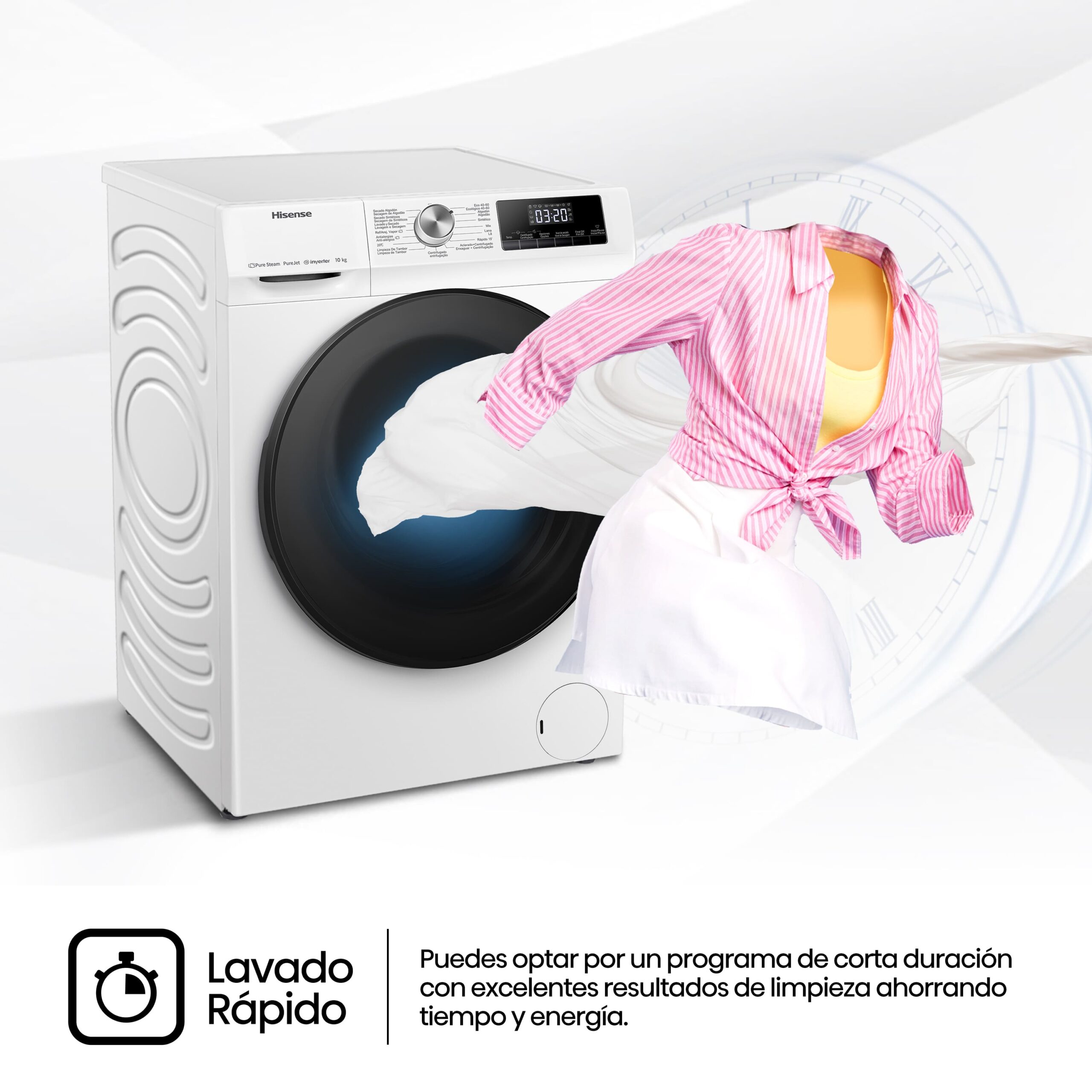 Hisense - WFQA1014EVJMW – Lavadora, Clase A, 10 Kg, 1400 rpm, Blanco