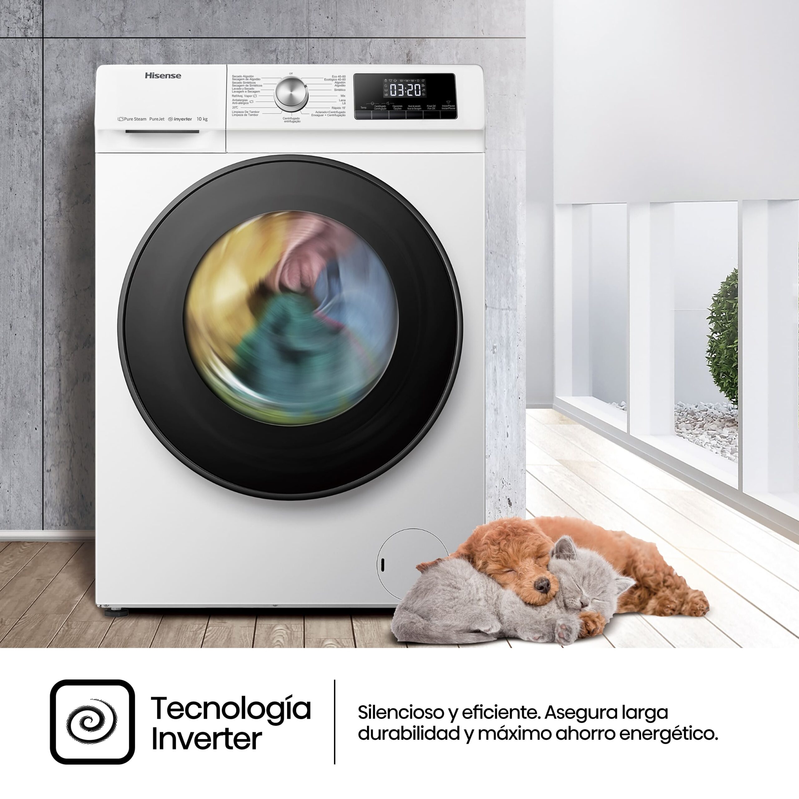 Hisense - WFQA1014EVJMW – Lavadora, Clase A, 10 Kg, 1400 rpm, Blanco